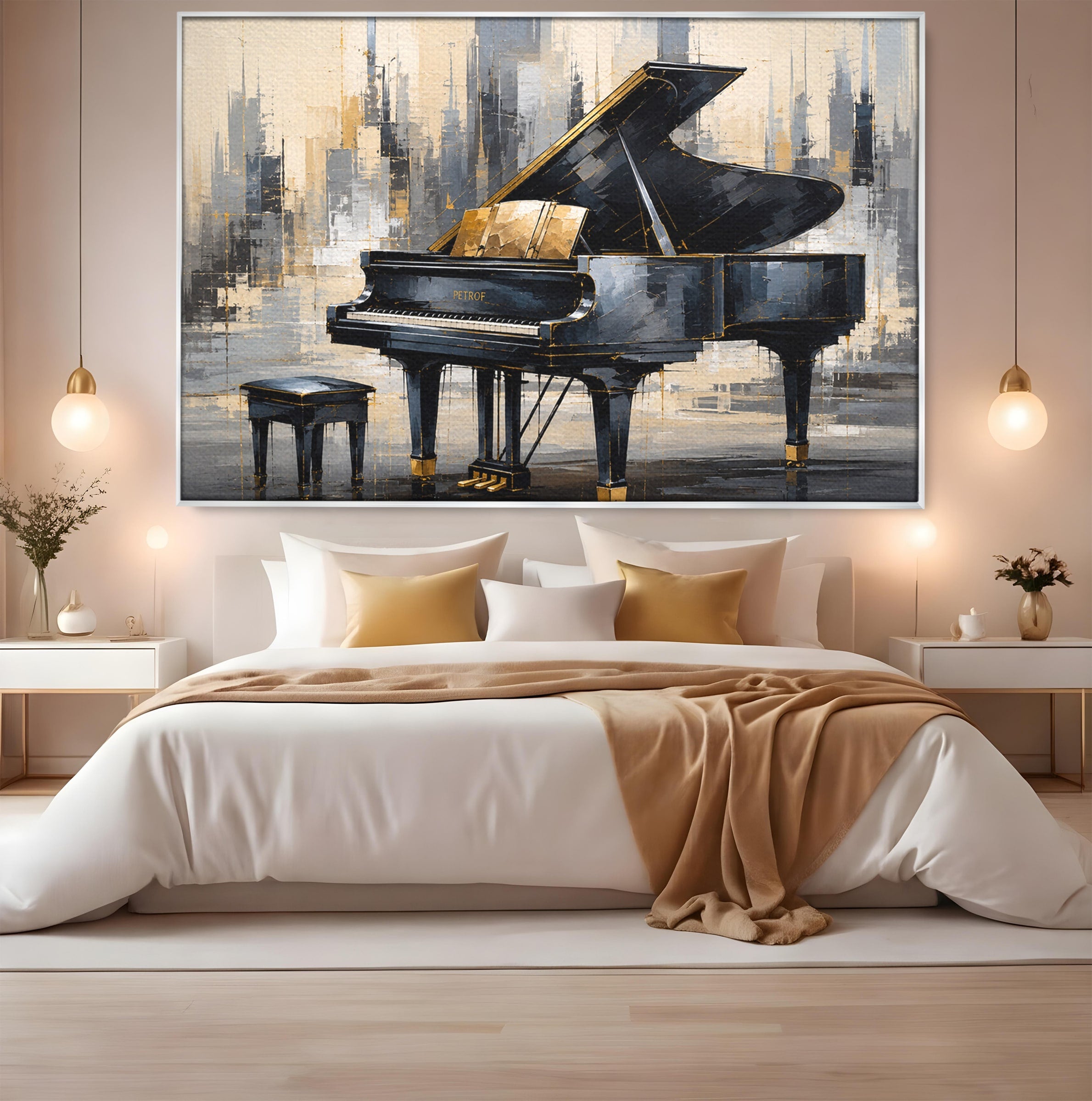 Tablou Canvas Premium LuxCanva® R1011, Pianul Elegant, Pian, Muzica, Abstract, Eleganta, Living, Birou, Culori Vibrante
