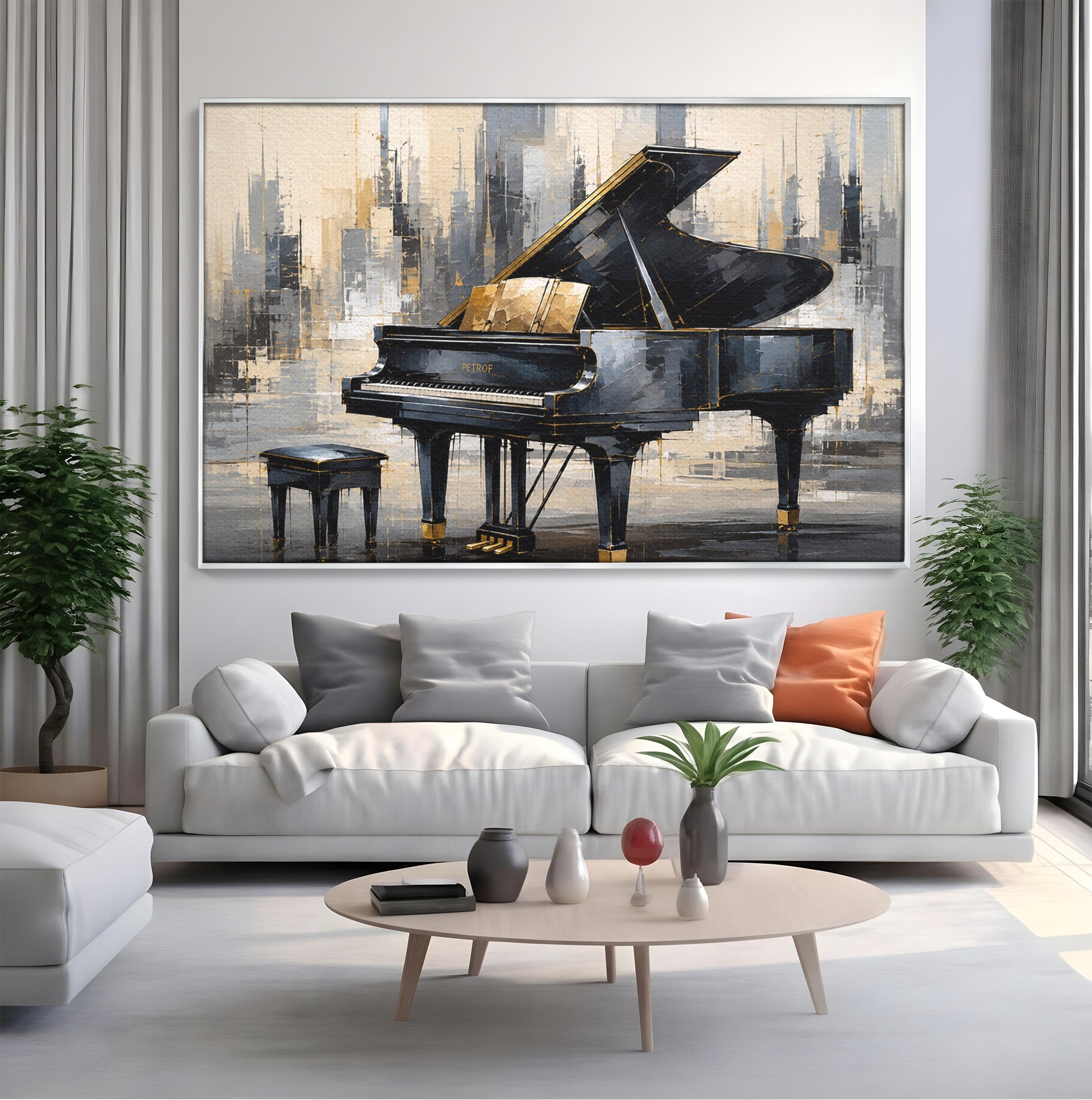 Tablou Canvas Premium LuxCanva® R1011, Pianul Elegant, Pian, Muzica, Abstract, Eleganta, Living, Birou, Culori Vibrante