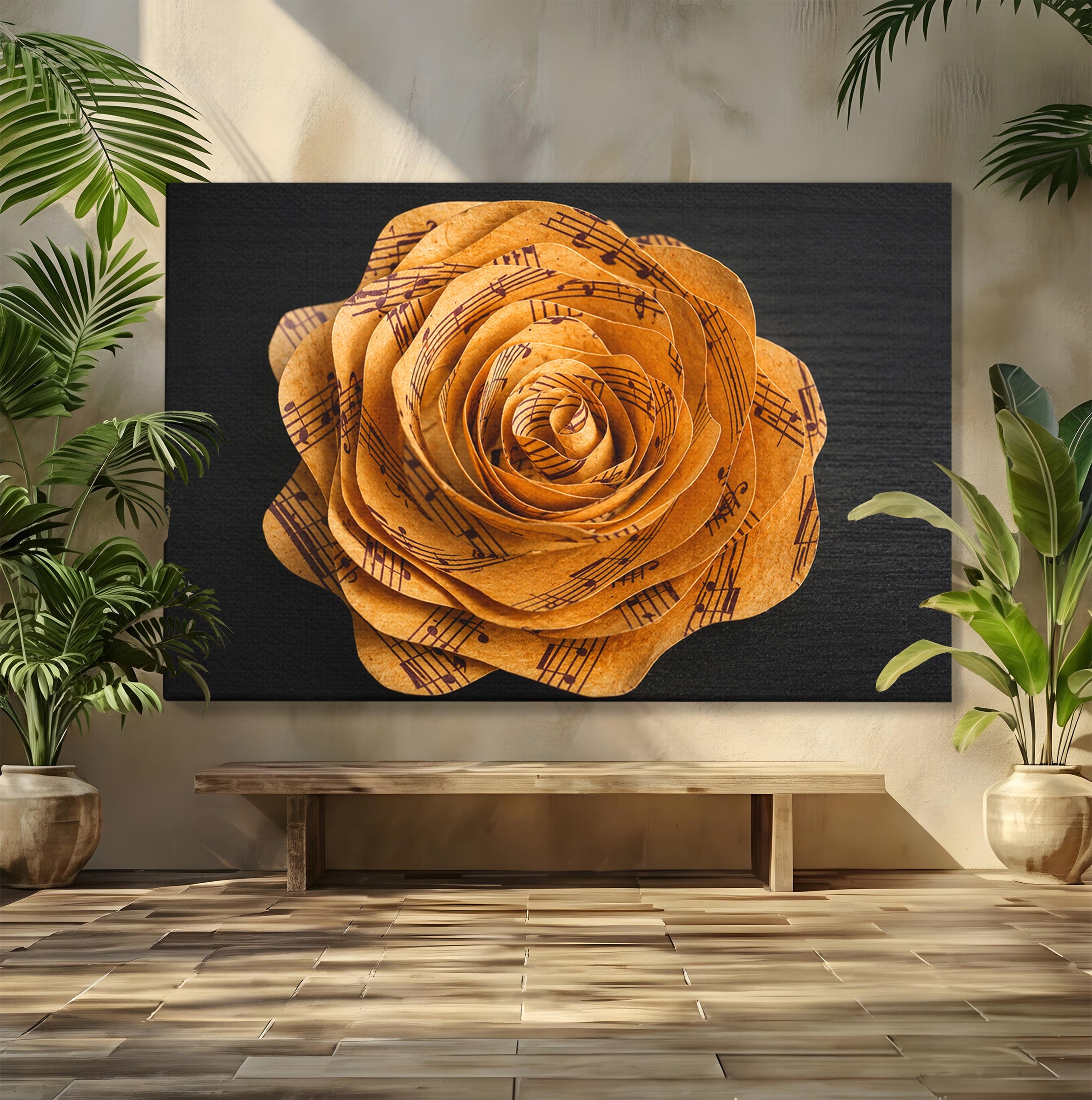 Tablou Canvas Premium LuxCanva® R1012, Trandafir Muzical, Trandafir, Muzica, Arta, Birou, Dormitor, Culori Vibrante