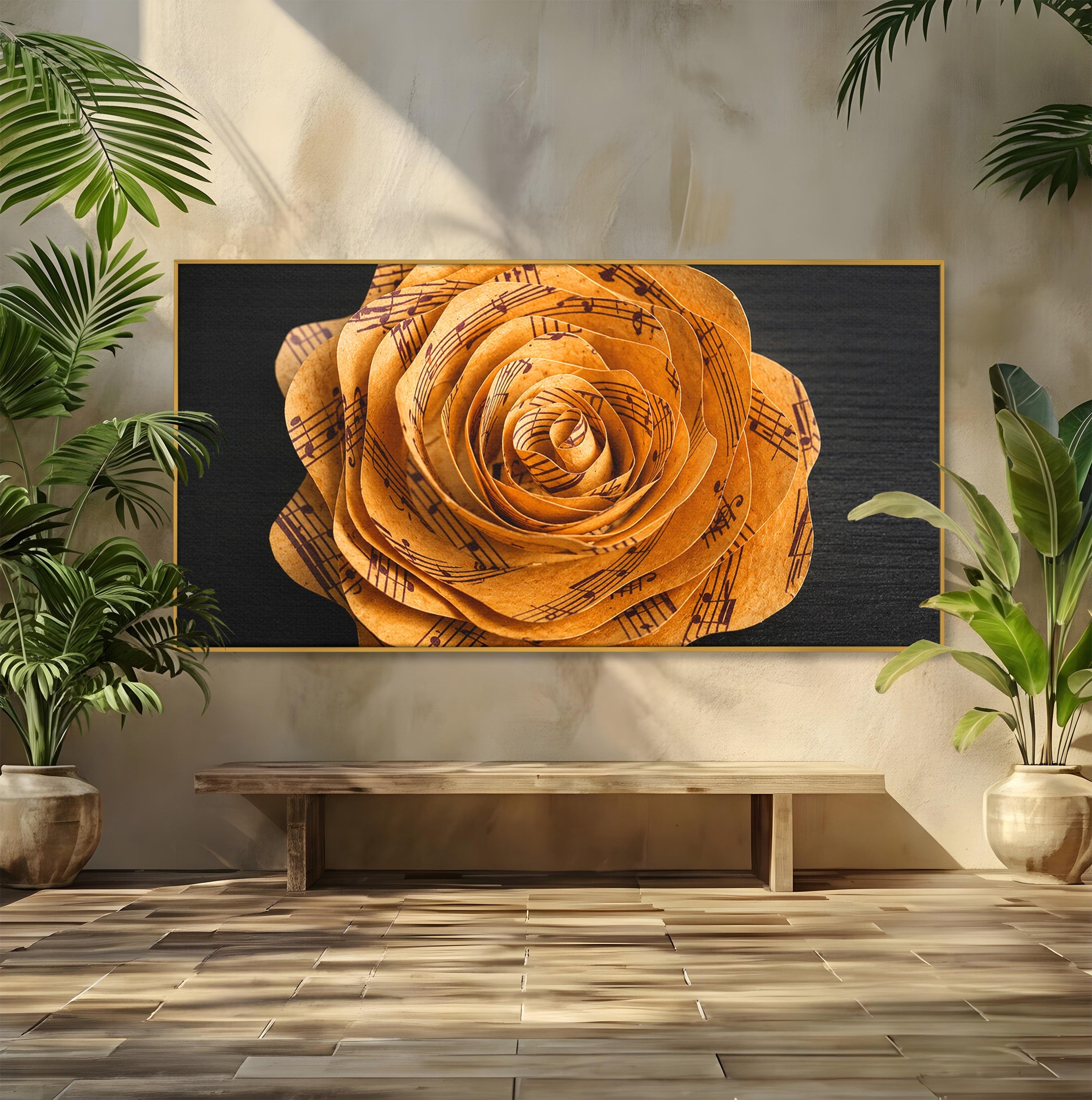 Tablou Canvas Premium LuxCanva® R1012, Trandafir Muzical, Trandafir, Muzica, Arta, Birou, Dormitor, Culori Vibrante
