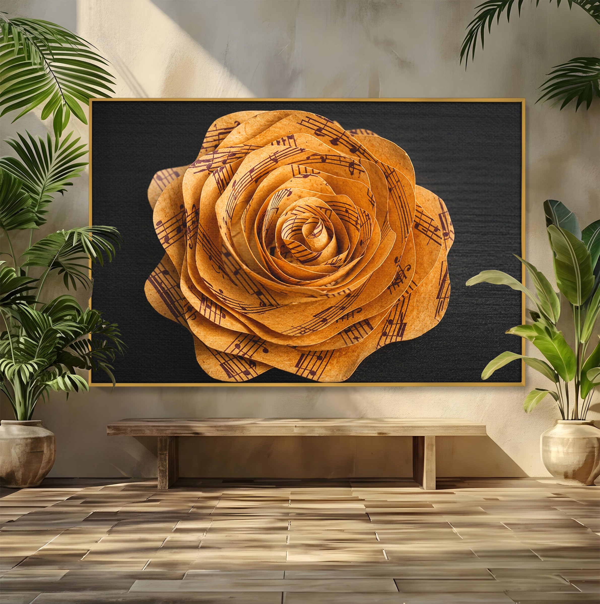 Tablou Canvas Premium LuxCanva® R1012, Trandafir Muzical, Trandafir, Muzica, Arta, Birou, Dormitor, Culori Vibrante