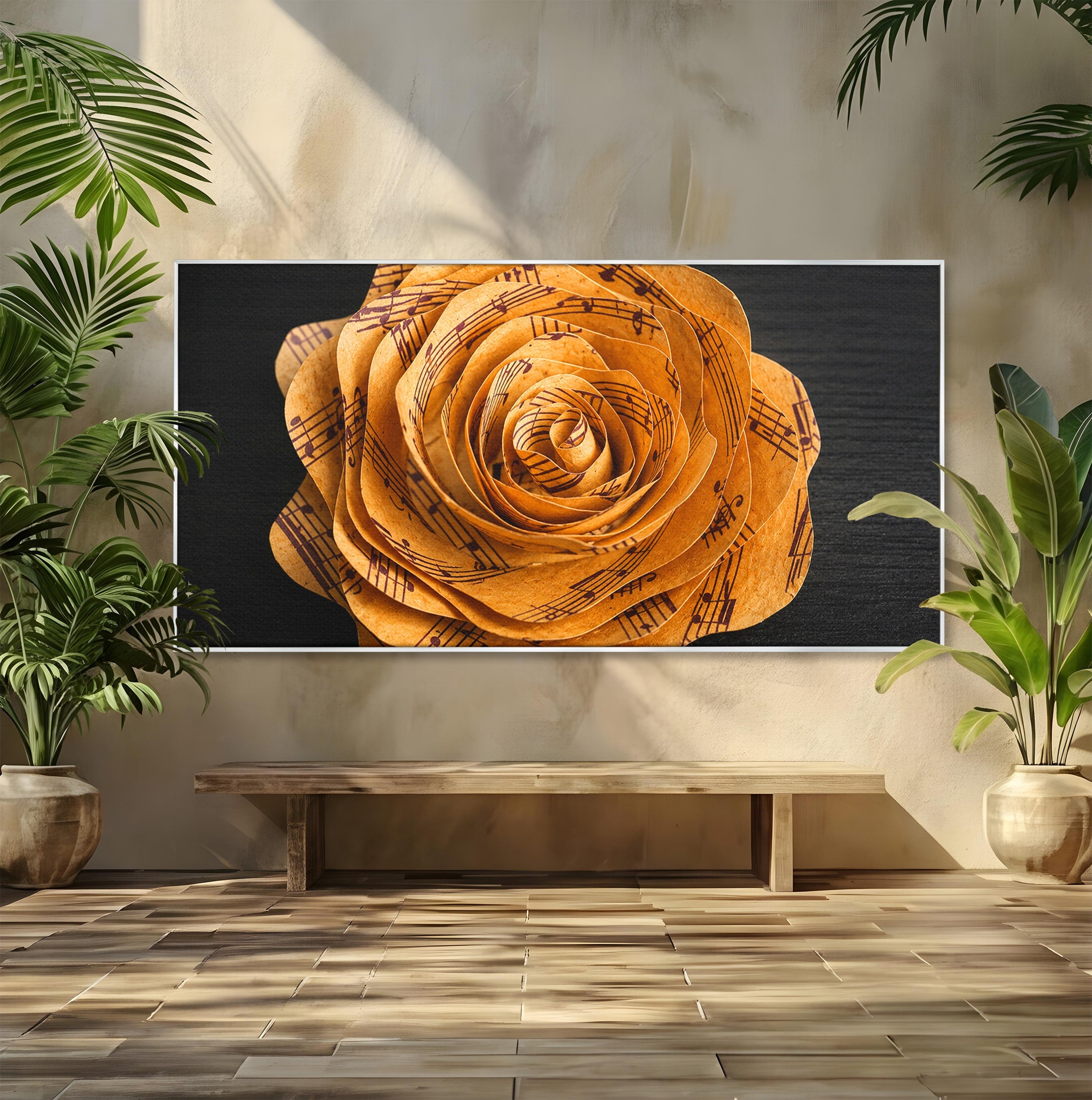 Tablou Canvas Premium LuxCanva® R1012, Trandafir Muzical, Trandafir, Muzica, Arta, Birou, Dormitor, Culori Vibrante