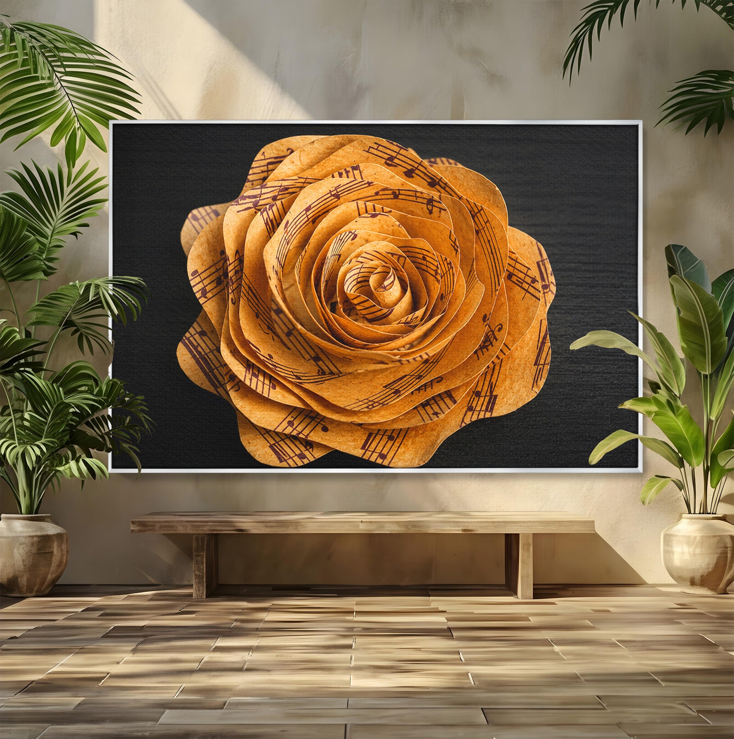 Tablou Canvas Premium LuxCanva® R1012, Trandafir Muzical, Trandafir, Muzica, Arta, Birou, Dormitor, Culori Vibrante