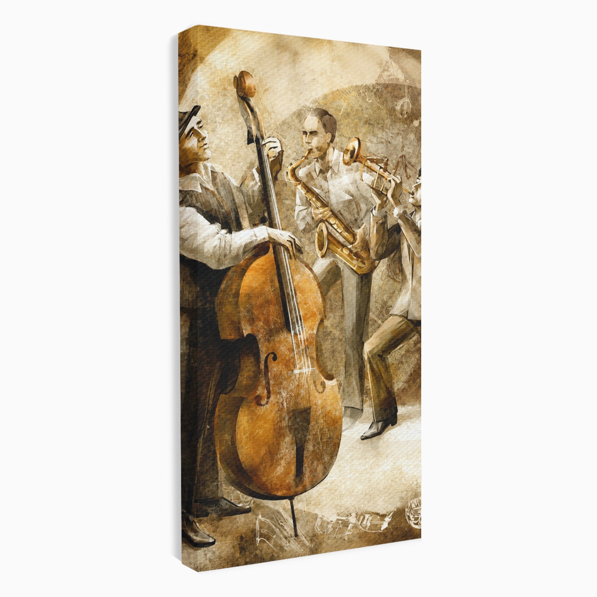 Tablou Canvas Premium LuxCanva® R1014, Trio Muzical de Jazz, Jazz, Muzica, Instrumente, Arta, Living, Birou, Culori Vibrante