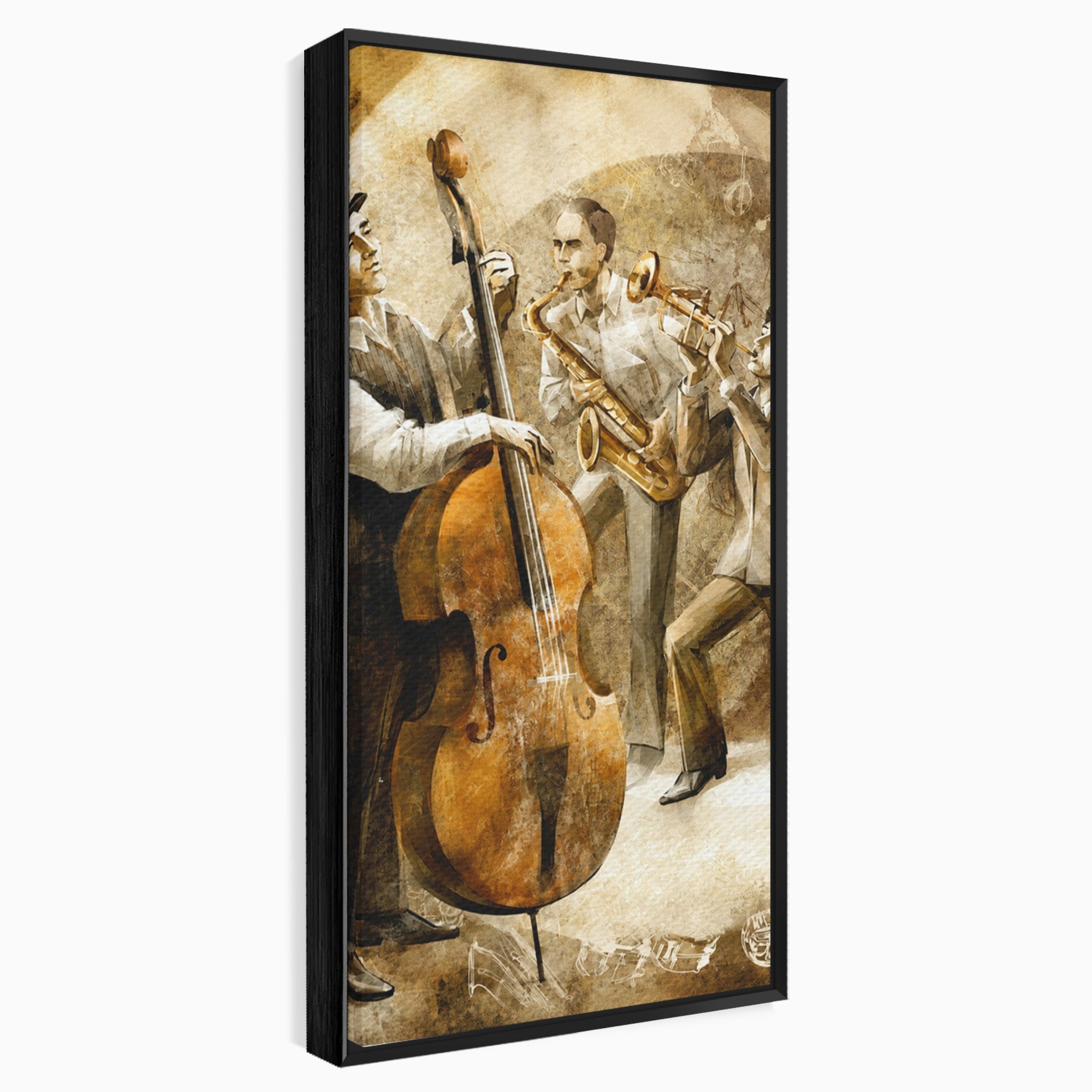 Tablou Canvas Premium LuxCanva® R1014, Trio Muzical de Jazz, Jazz, Muzica, Instrumente, Arta, Living, Birou, Culori Vibrante