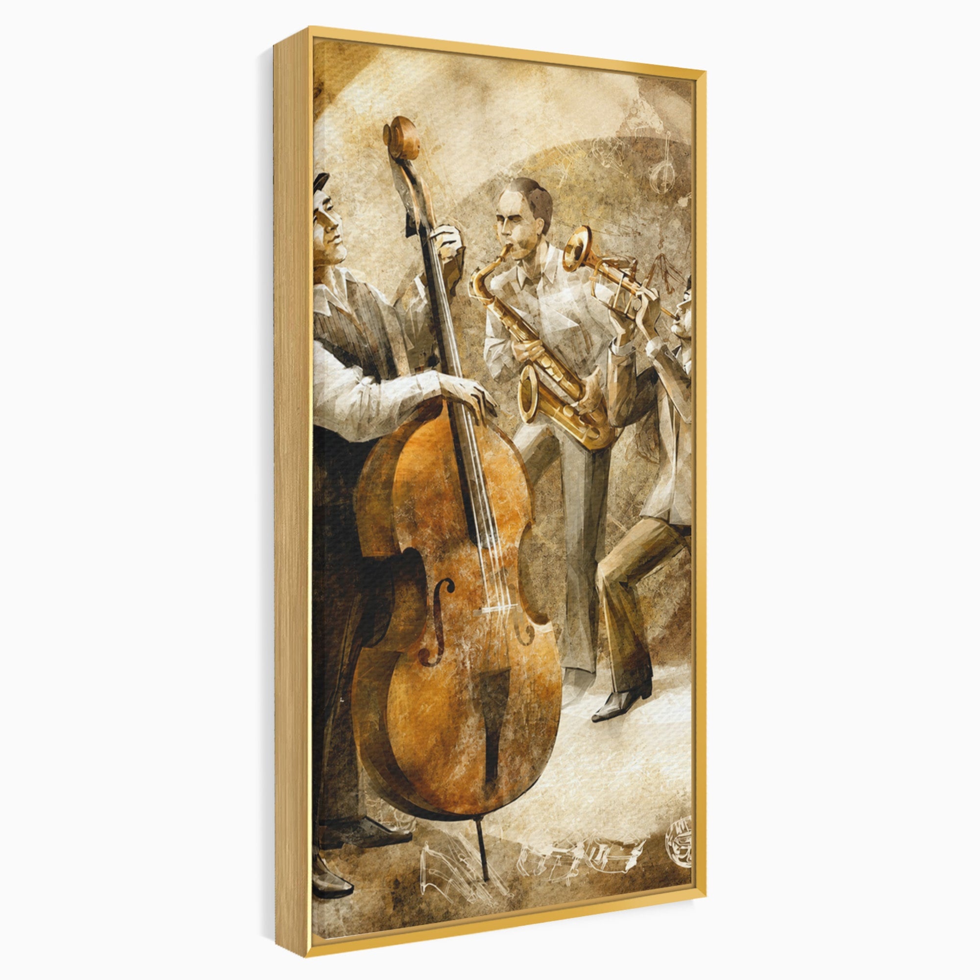 Tablou Canvas Premium LuxCanva® R1014, Trio Muzical de Jazz, Jazz, Muzica, Instrumente, Arta, Living, Birou, Culori Vibrante