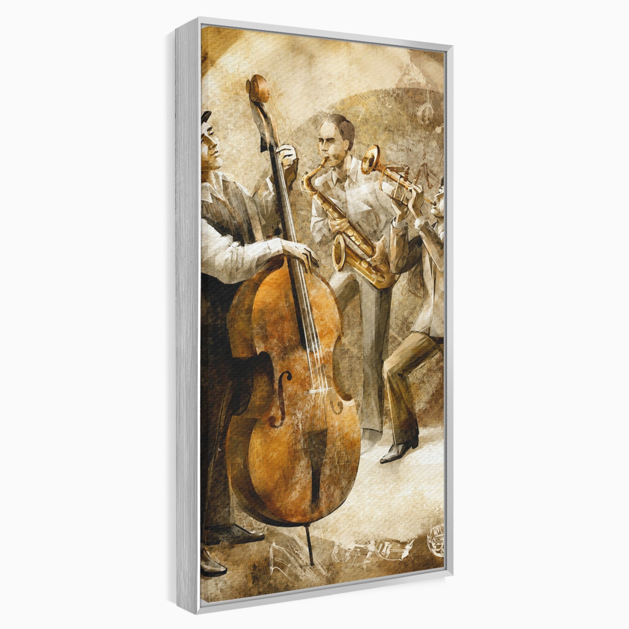Tablou Canvas Premium LuxCanva® R1014, Trio Muzical de Jazz, Jazz, Muzica, Instrumente, Arta, Living, Birou, Culori Vibrante