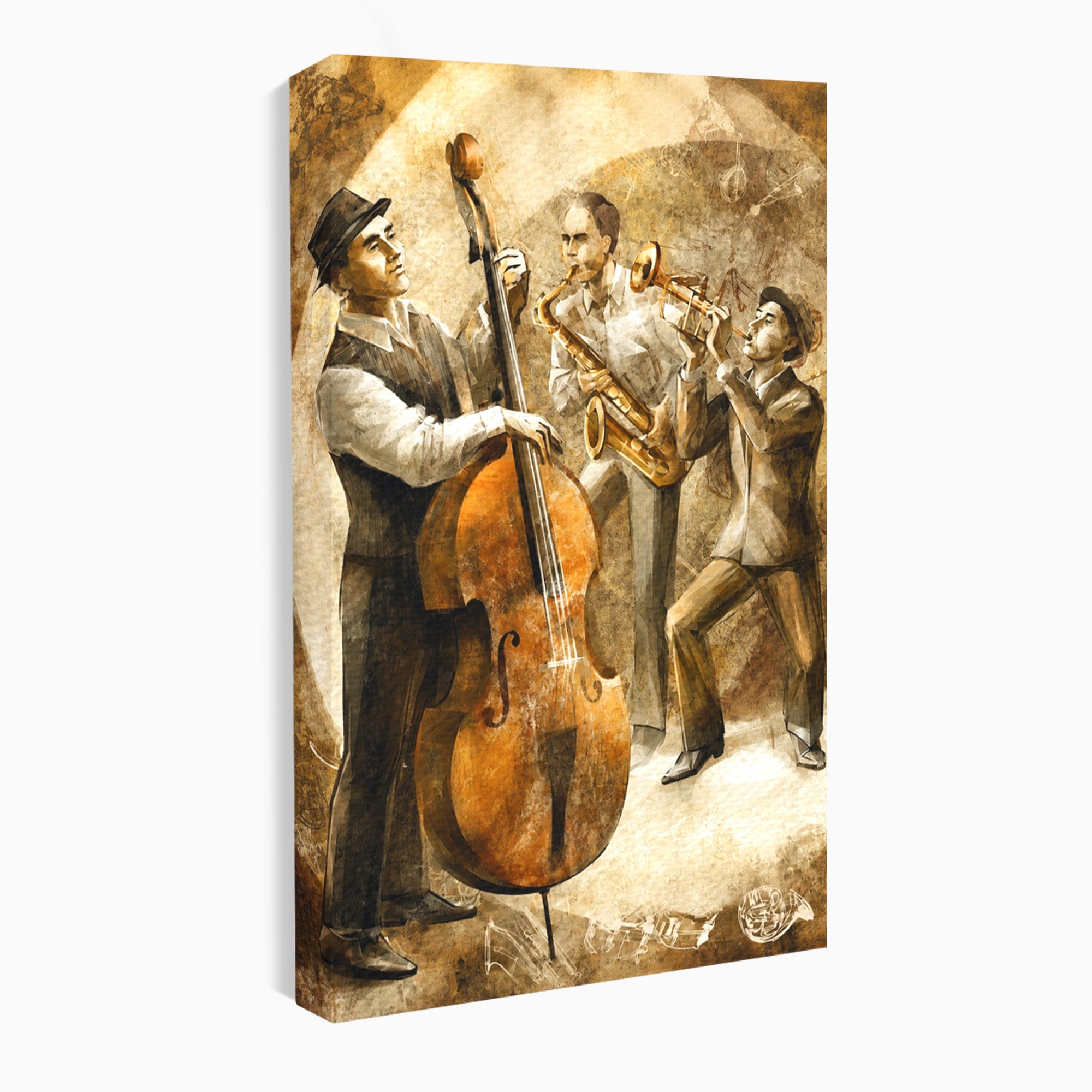 Tablou Canvas Premium LuxCanva® R1014, Trio Muzical de Jazz, Jazz, Muzica, Instrumente, Arta, Living, Birou, Culori Vibrante
