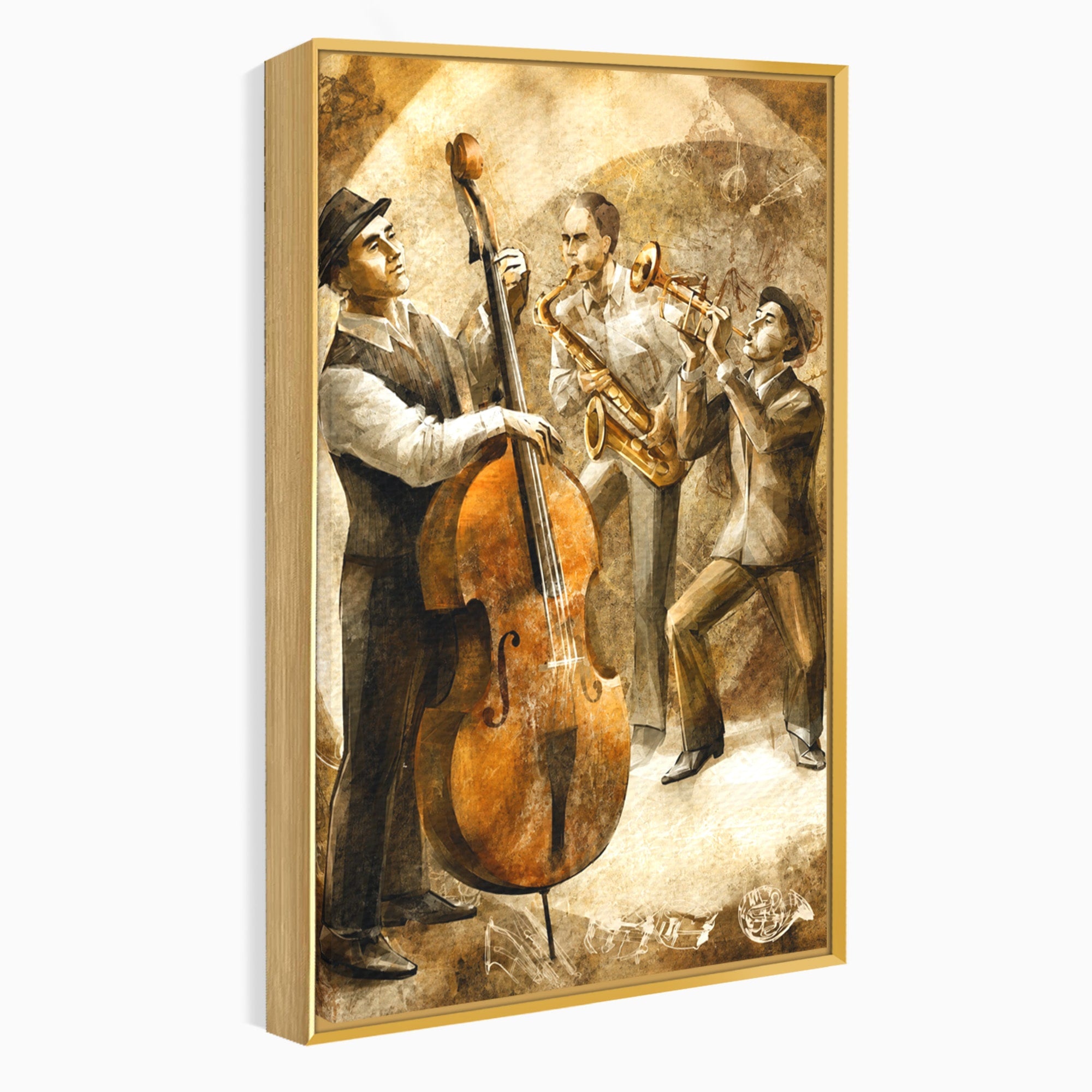 Tablou Canvas Premium LuxCanva® R1014, Trio Muzical de Jazz, Jazz, Muzica, Instrumente, Arta, Living, Birou, Culori Vibrante