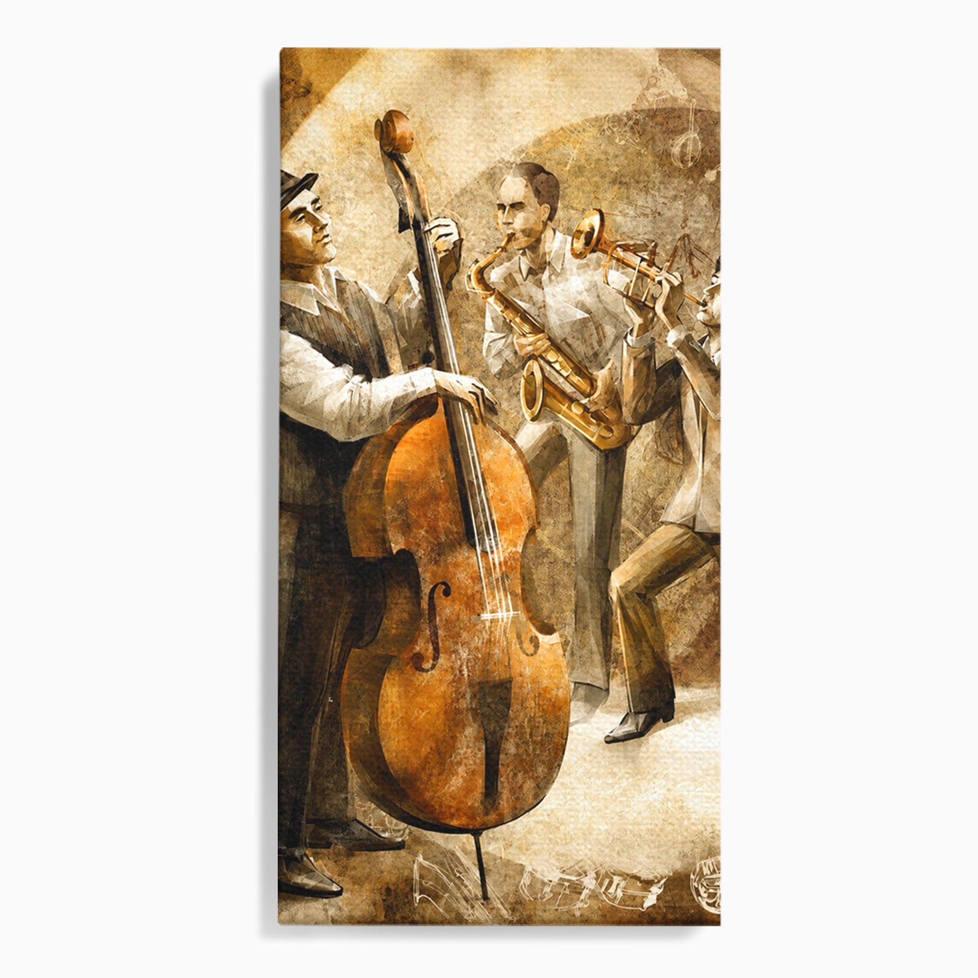 Tablou Canvas Premium LuxCanva® R1014, Trio Muzical de Jazz, Jazz, Muzica, Instrumente, Arta, Living, Birou, Culori Vibrante