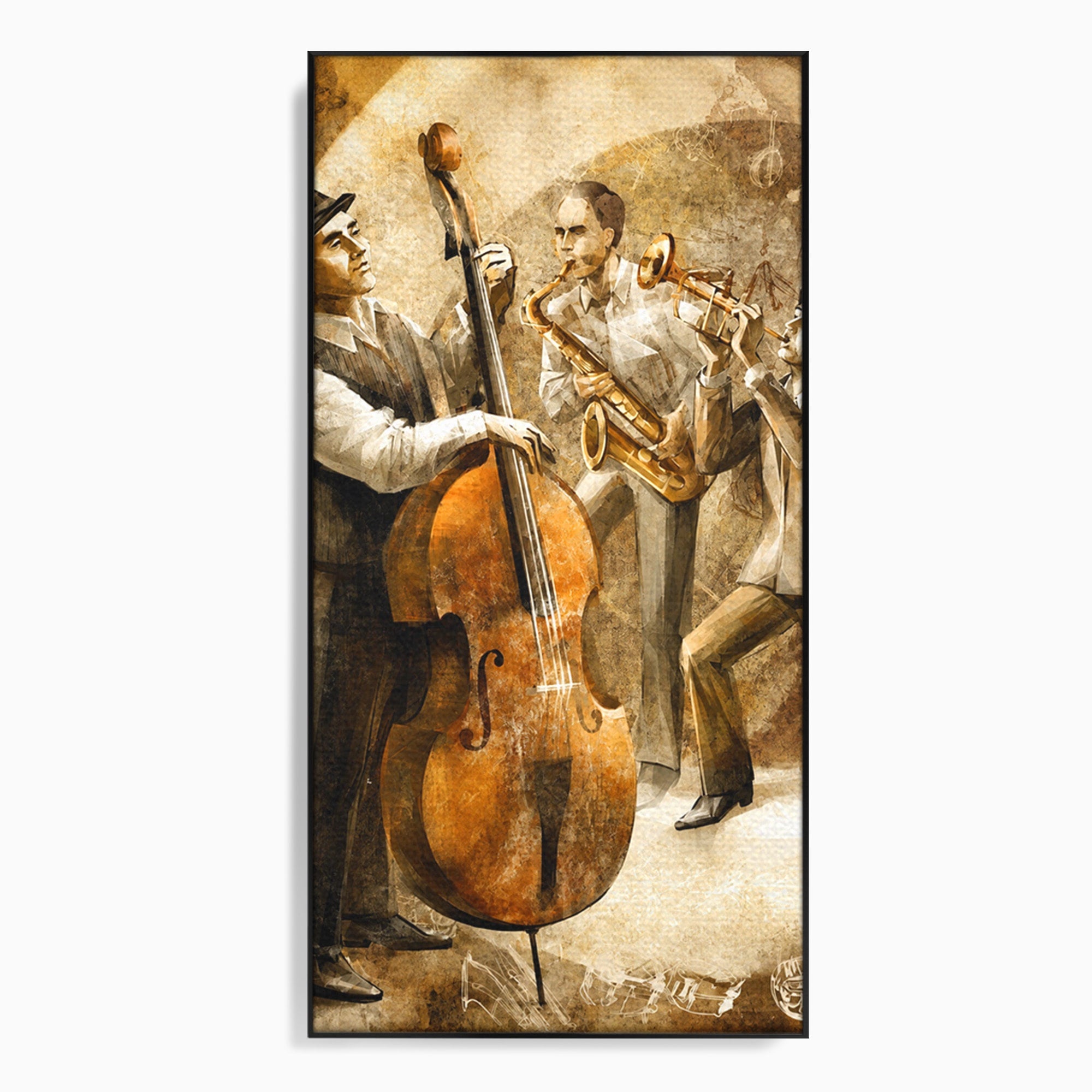 Tablou Canvas Premium LuxCanva® R1014, Trio Muzical de Jazz, Jazz, Muzica, Instrumente, Arta, Living, Birou, Culori Vibrante