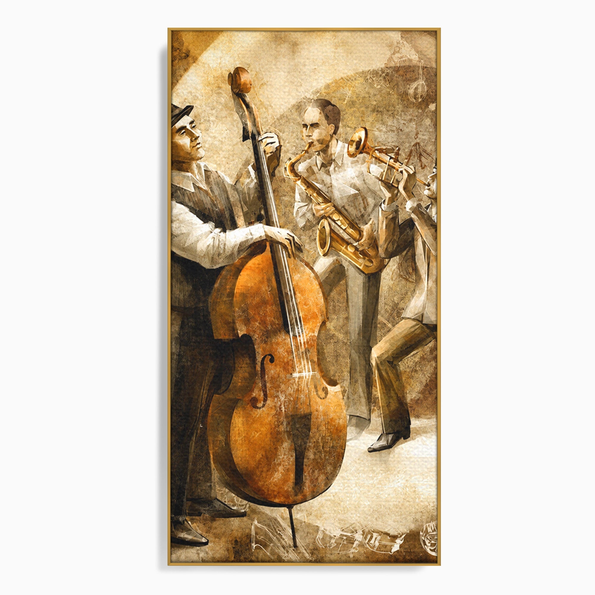 Tablou Canvas Premium LuxCanva® R1014, Trio Muzical de Jazz, Jazz, Muzica, Instrumente, Arta, Living, Birou, Culori Vibrante