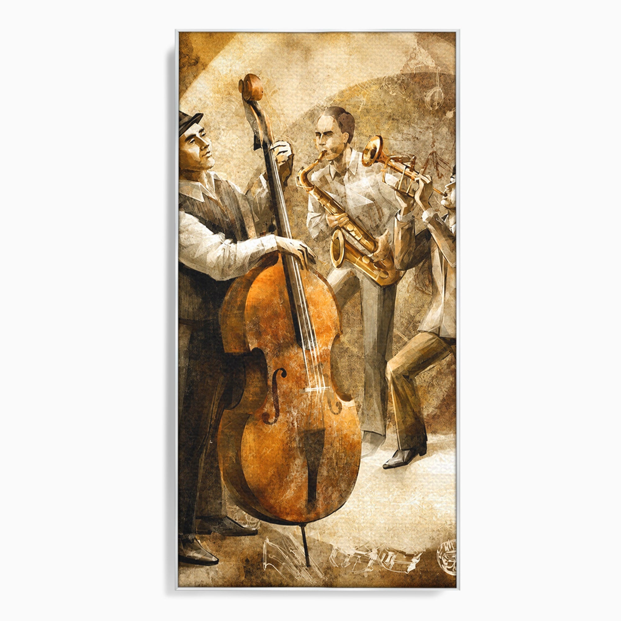 Tablou Canvas Premium LuxCanva® R1014, Trio Muzical de Jazz, Jazz, Muzica, Instrumente, Arta, Living, Birou, Culori Vibrante