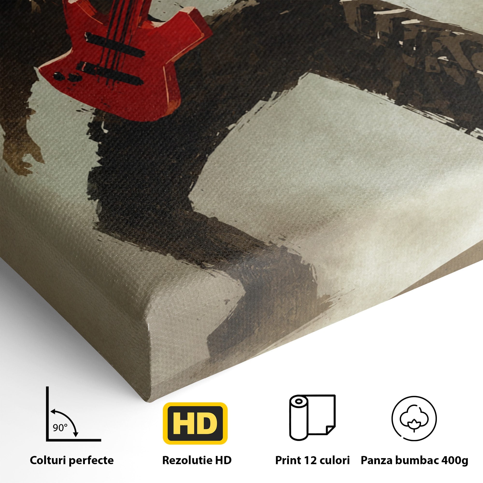 Tablou Canvas Premium LuxCanva® R1015, Chitaristul Umbrelor, Chitarist, Muzica, Rock, Dinamism, Dormitor, Culori Vibrante