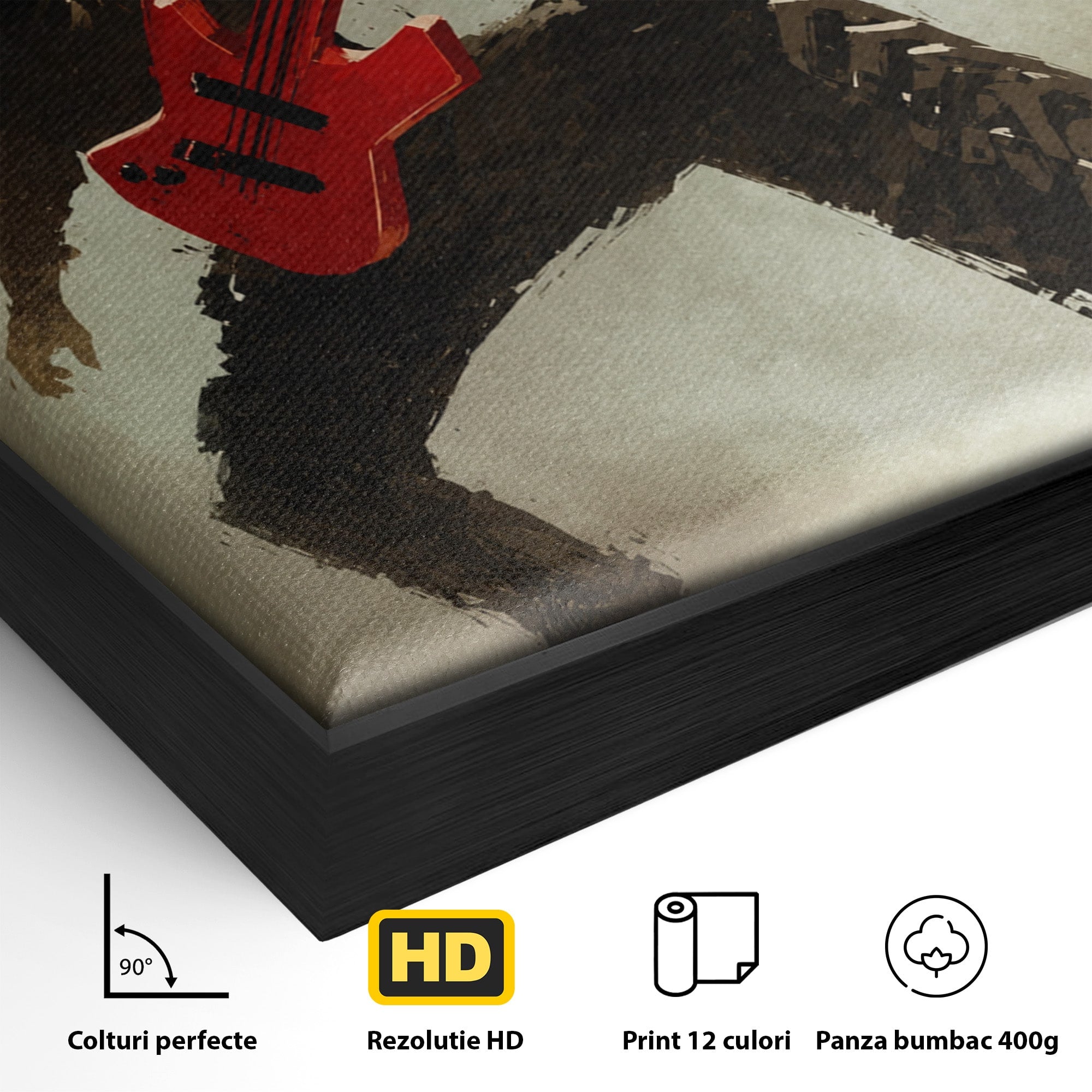 Tablou Canvas Premium LuxCanva® R1015, Chitaristul Umbrelor, Chitarist, Muzica, Rock, Dinamism, Dormitor, Culori Vibrante
