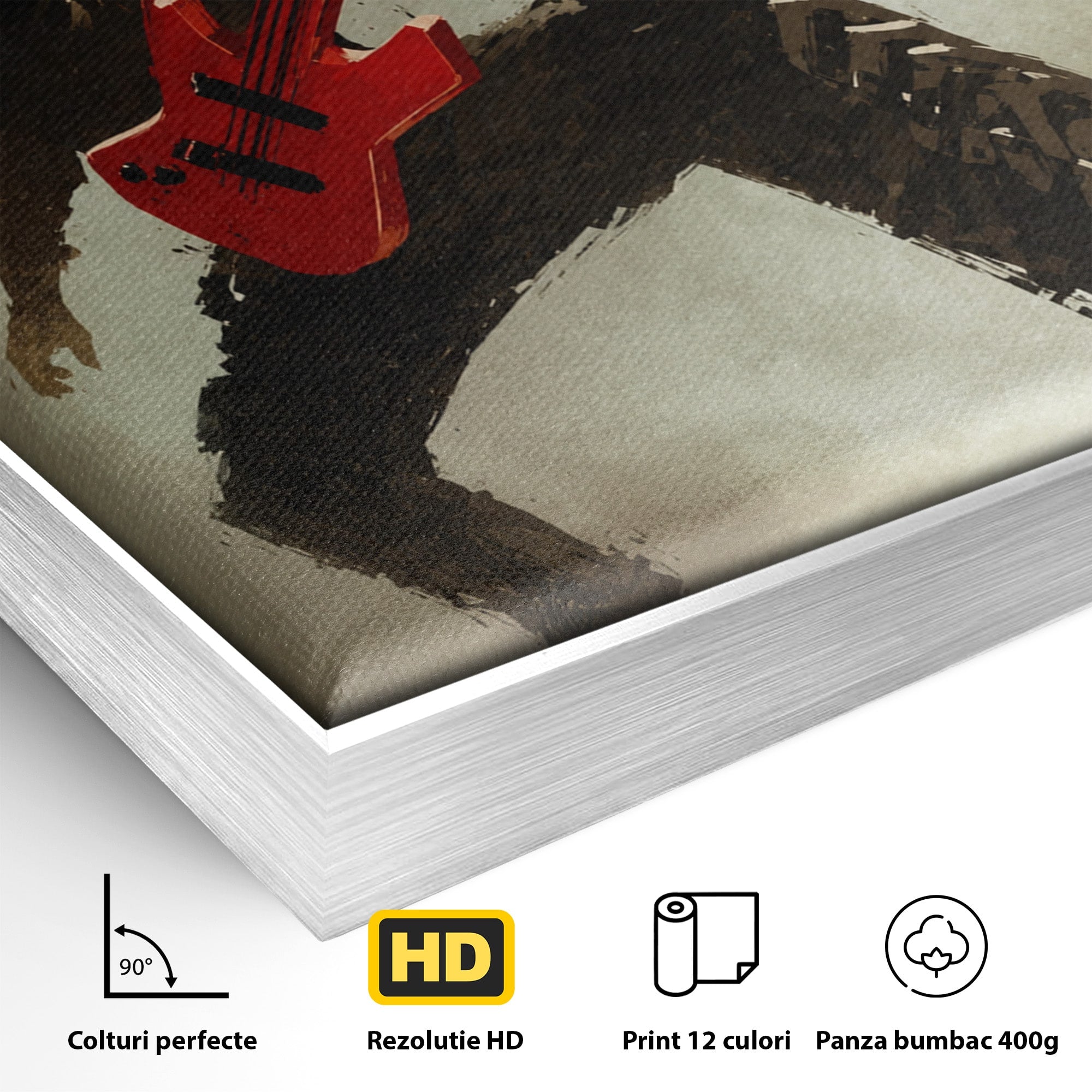 Tablou Canvas Premium LuxCanva® R1015, Chitaristul Umbrelor, Chitarist, Muzica, Rock, Dinamism, Dormitor, Culori Vibrante