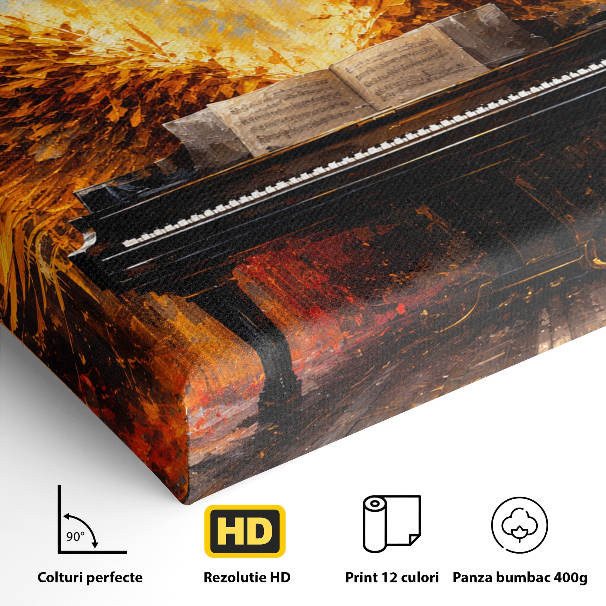 Tablou Canvas Premium LuxCanva® R1016, Pianul Aripi de Foc, Pian, Aripi, Foc, Arta Abstracta, Living, Culori Vibrante