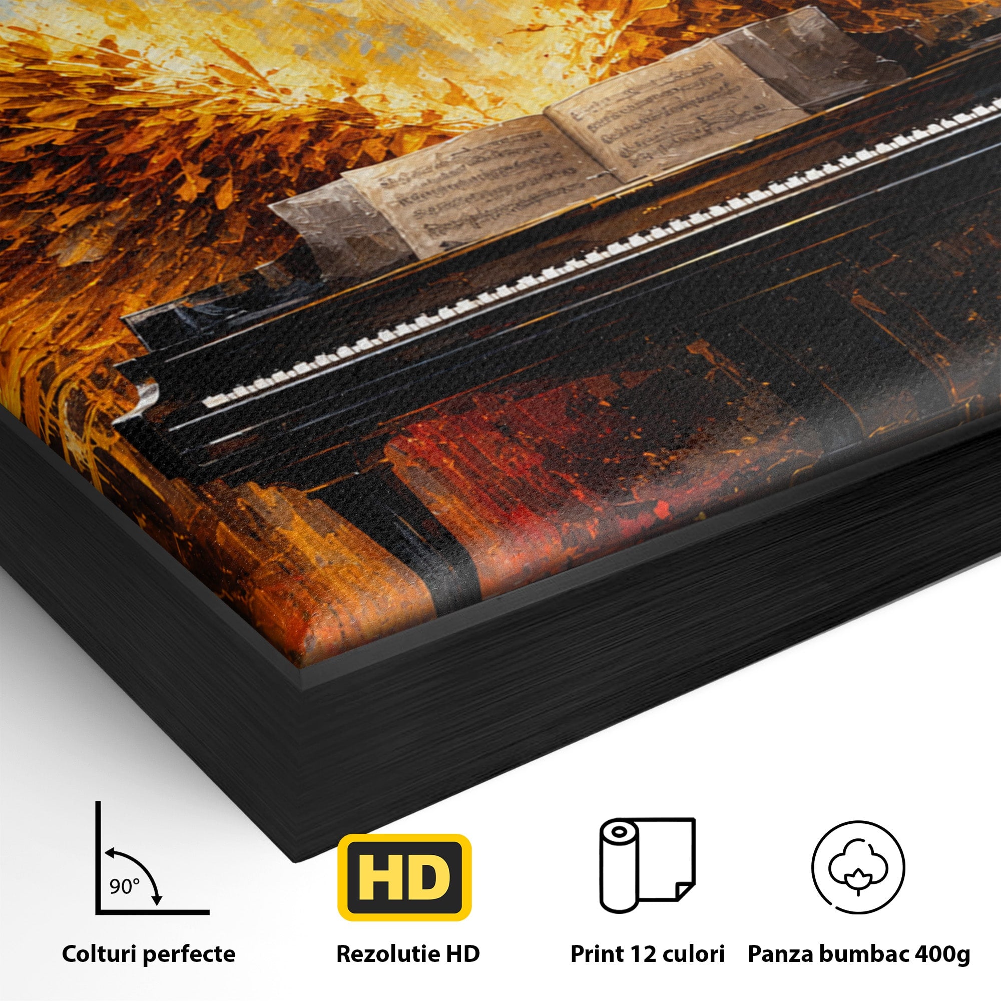 Tablou Canvas Premium LuxCanva® R1016, Pianul Aripi de Foc, Pian, Aripi, Foc, Arta Abstracta, Living, Culori Vibrante