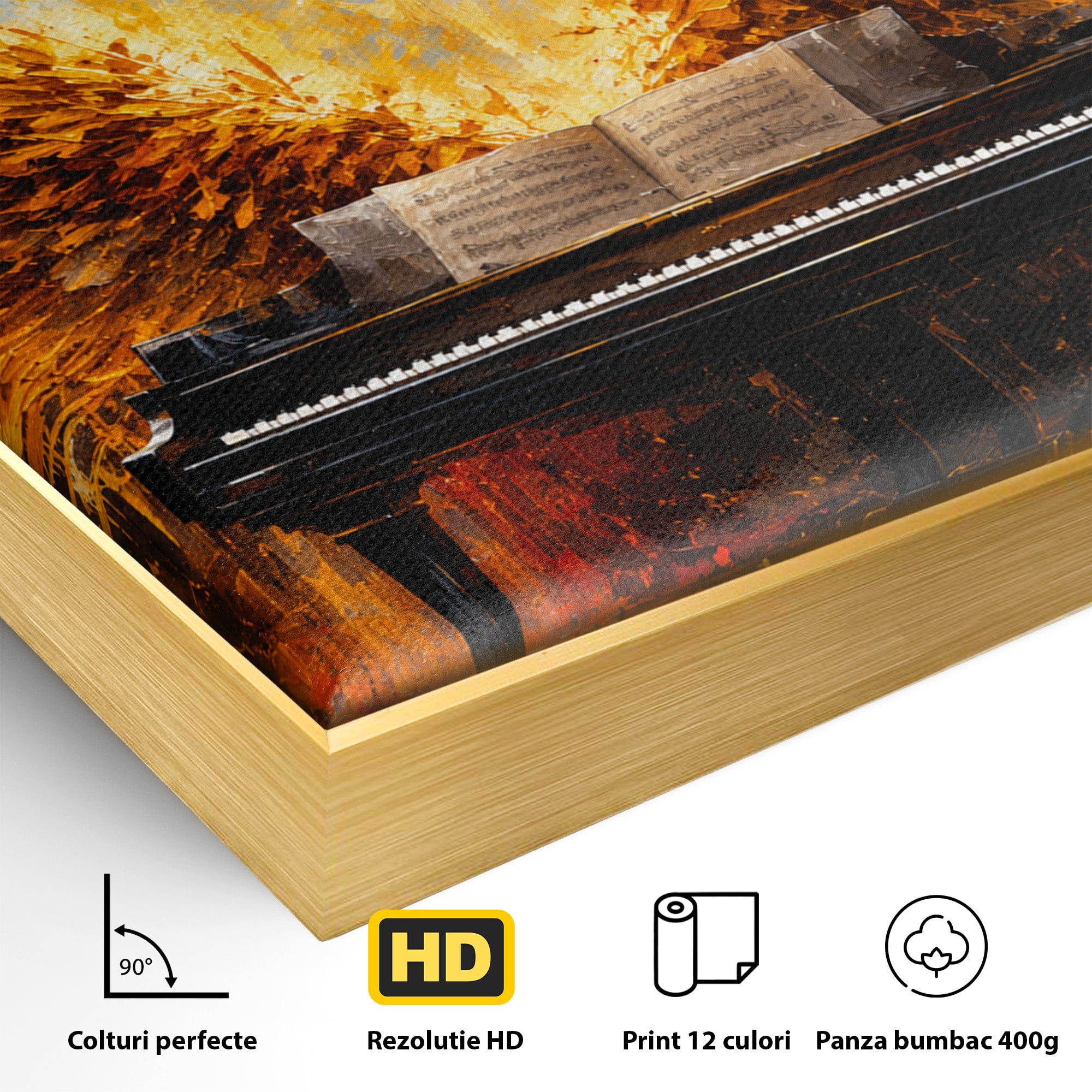 Tablou Canvas Premium LuxCanva® R1016, Pianul Aripi de Foc, Pian, Aripi, Foc, Arta Abstracta, Living, Culori Vibrante