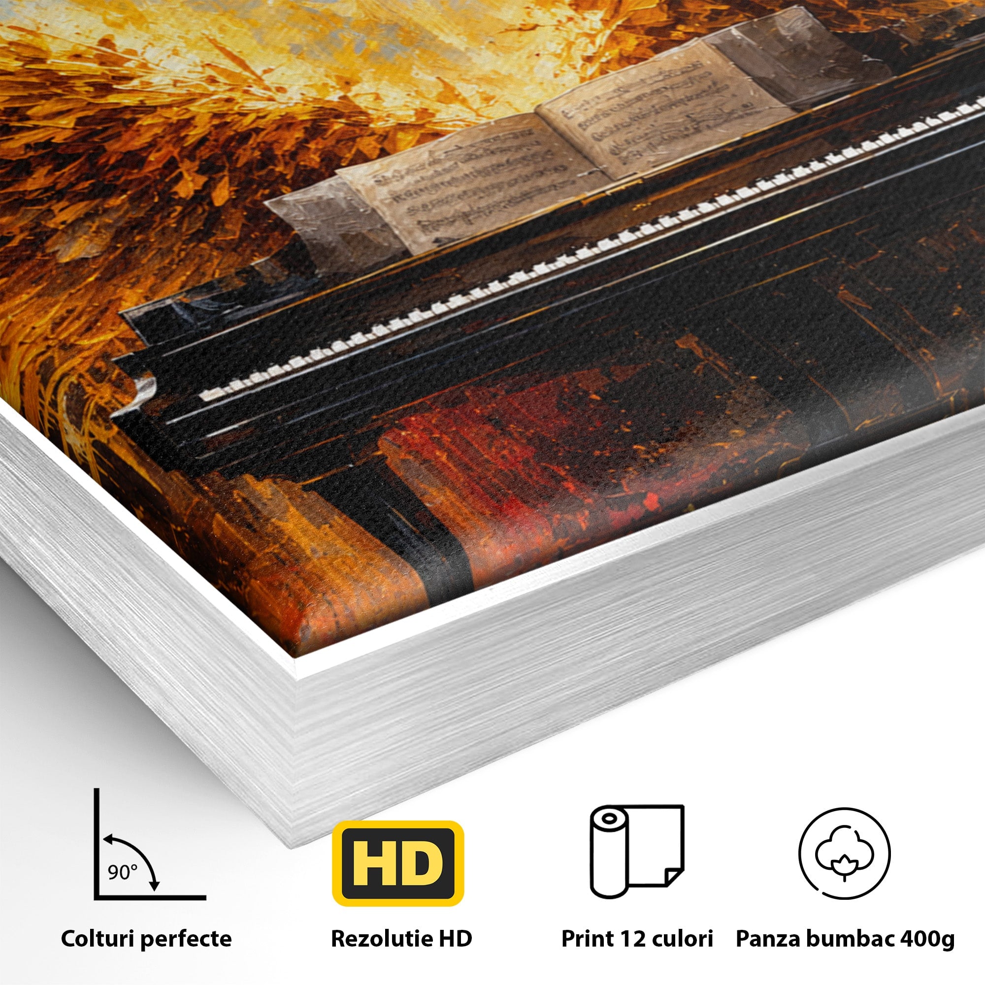 Tablou Canvas Premium LuxCanva® R1016, Pianul Aripi de Foc, Pian, Aripi, Foc, Arta Abstracta, Living, Culori Vibrante