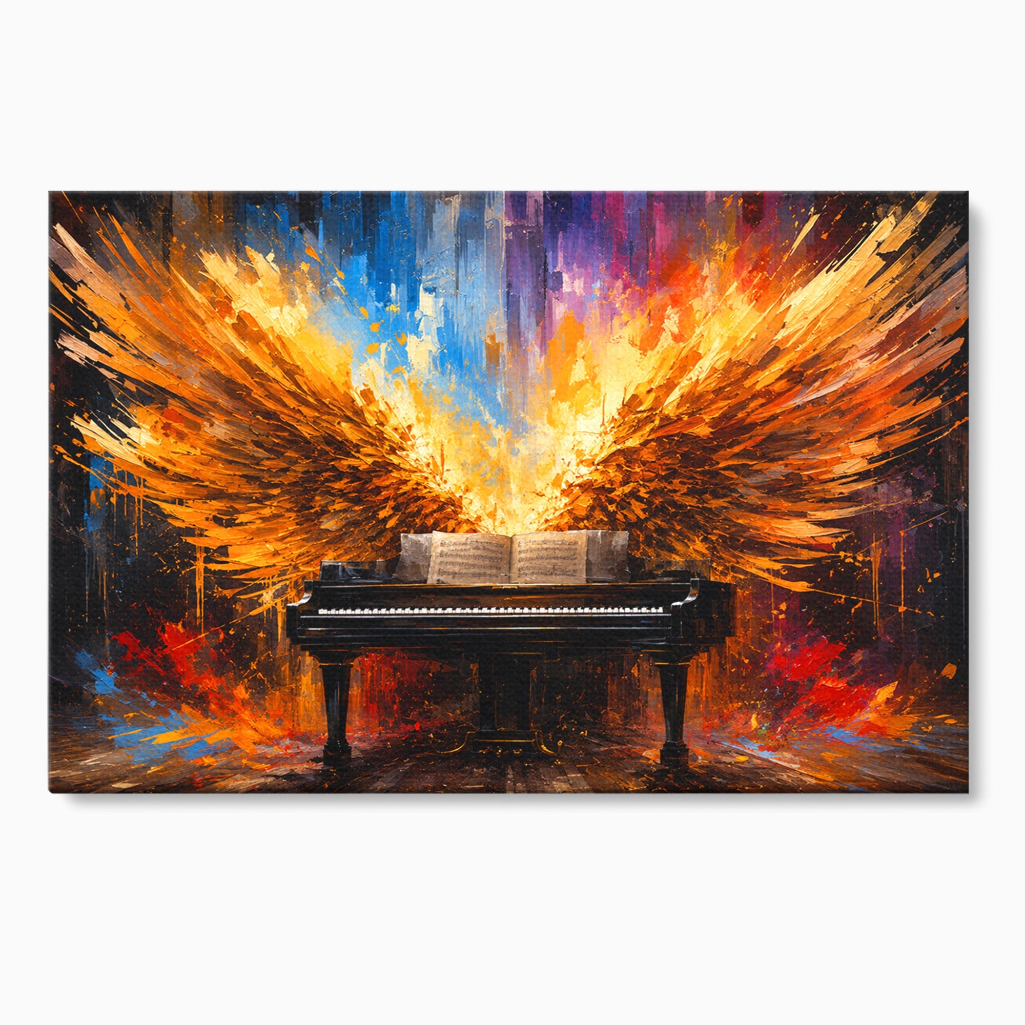 Tablou Canvas Premium LuxCanva® R1016, Pianul Aripi de Foc, Pian, Aripi, Foc, Arta Abstracta, Living, Culori Vibrante