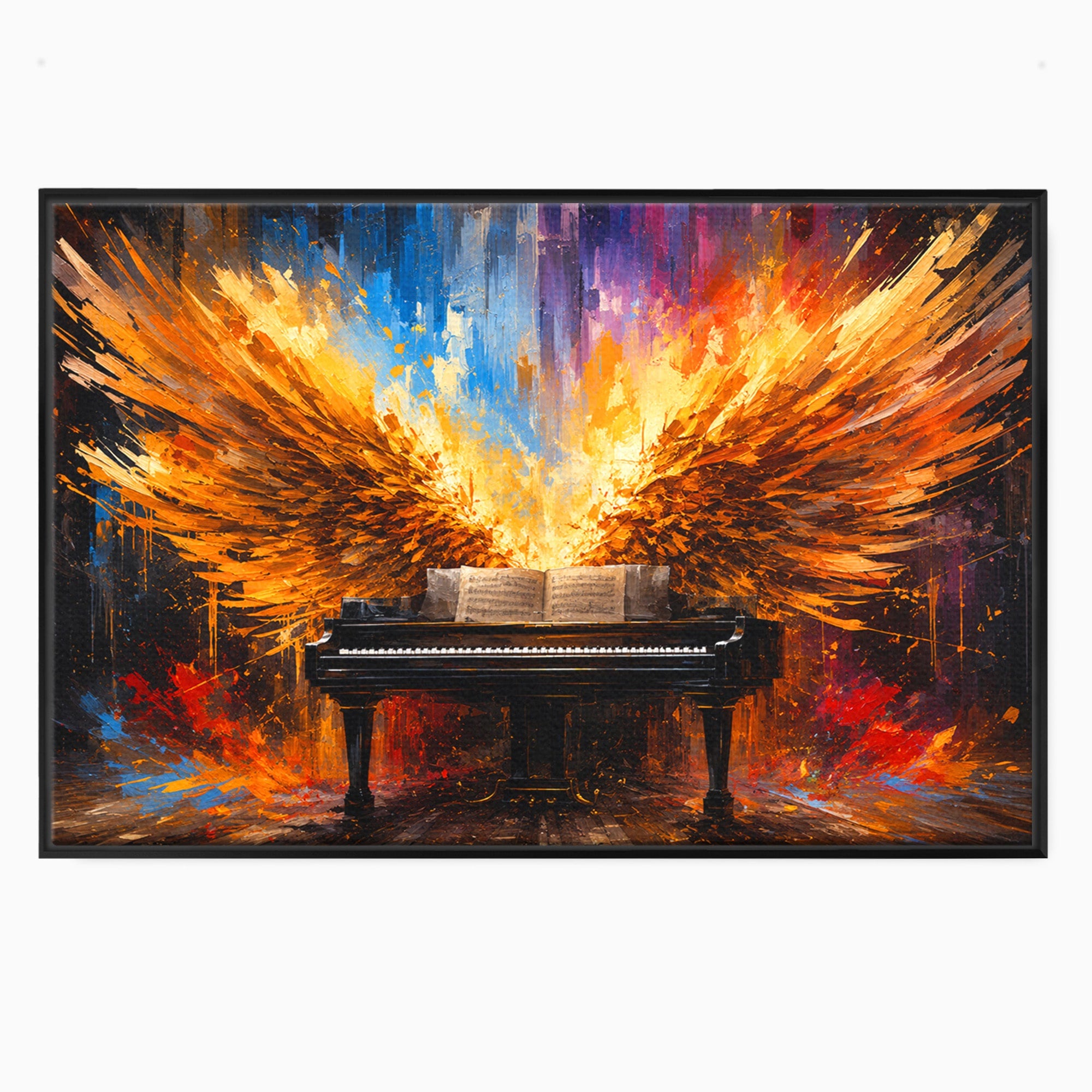Tablou Canvas Premium LuxCanva® R1016, Pianul Aripi de Foc, Pian, Aripi, Foc, Arta Abstracta, Living, Culori Vibrante