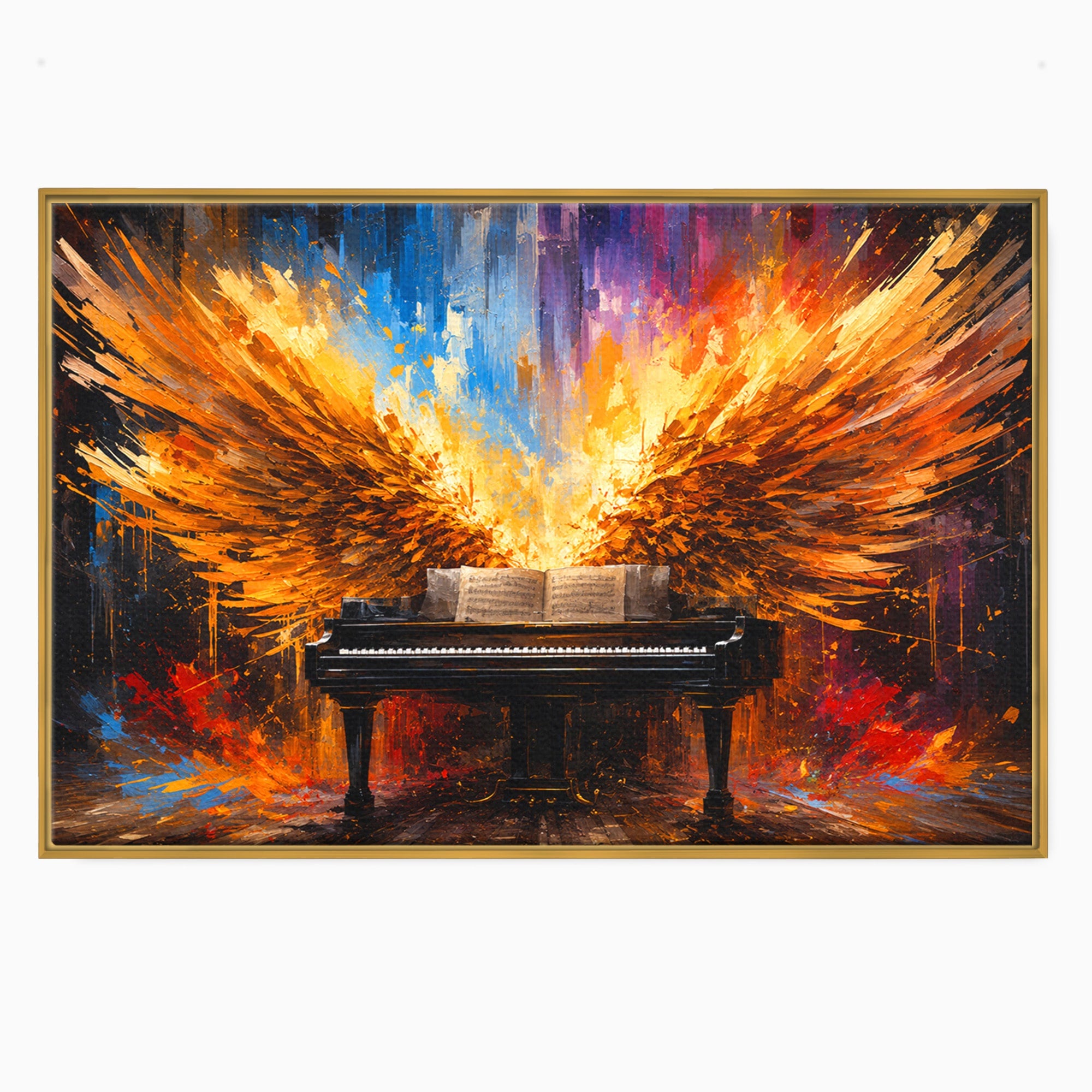 Tablou Canvas Premium LuxCanva® R1016, Pianul Aripi de Foc, Pian, Aripi, Foc, Arta Abstracta, Living, Culori Vibrante