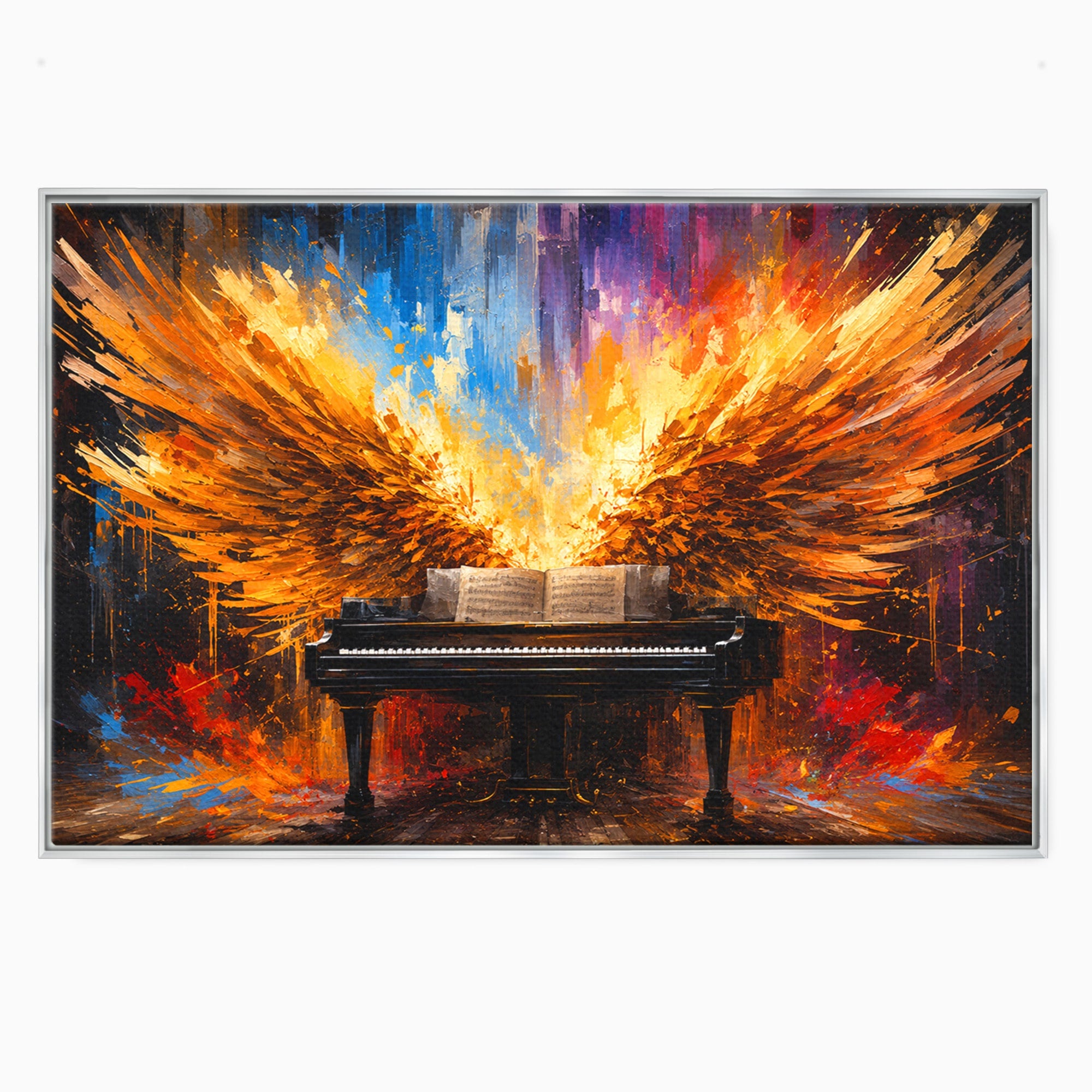 Tablou Canvas Premium LuxCanva® R1016, Pianul Aripi de Foc, Pian, Aripi, Foc, Arta Abstracta, Living, Culori Vibrante