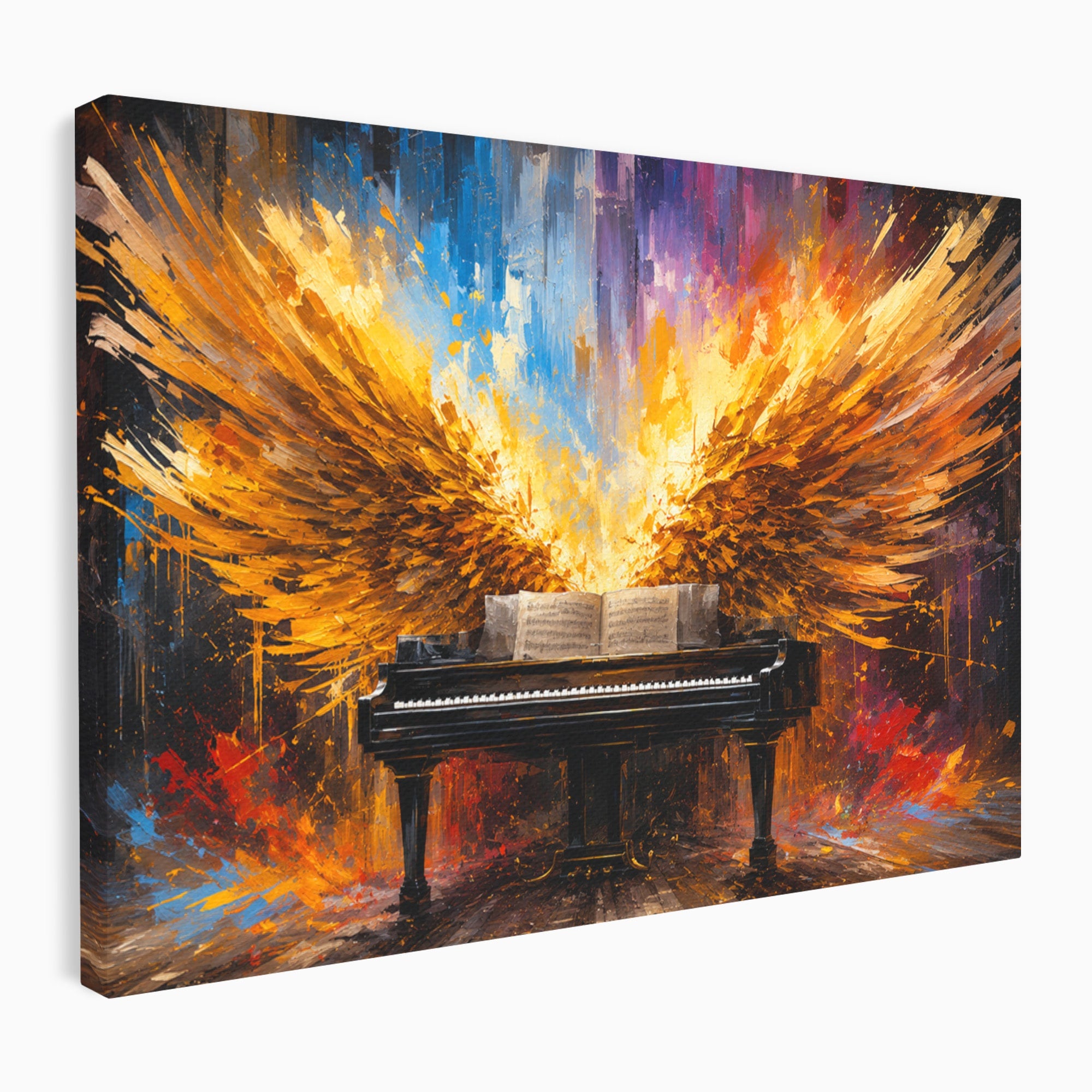 Tablou Canvas Premium LuxCanva® R1016, Pianul Aripi de Foc, Pian, Aripi, Foc, Arta Abstracta, Living, Culori Vibrante