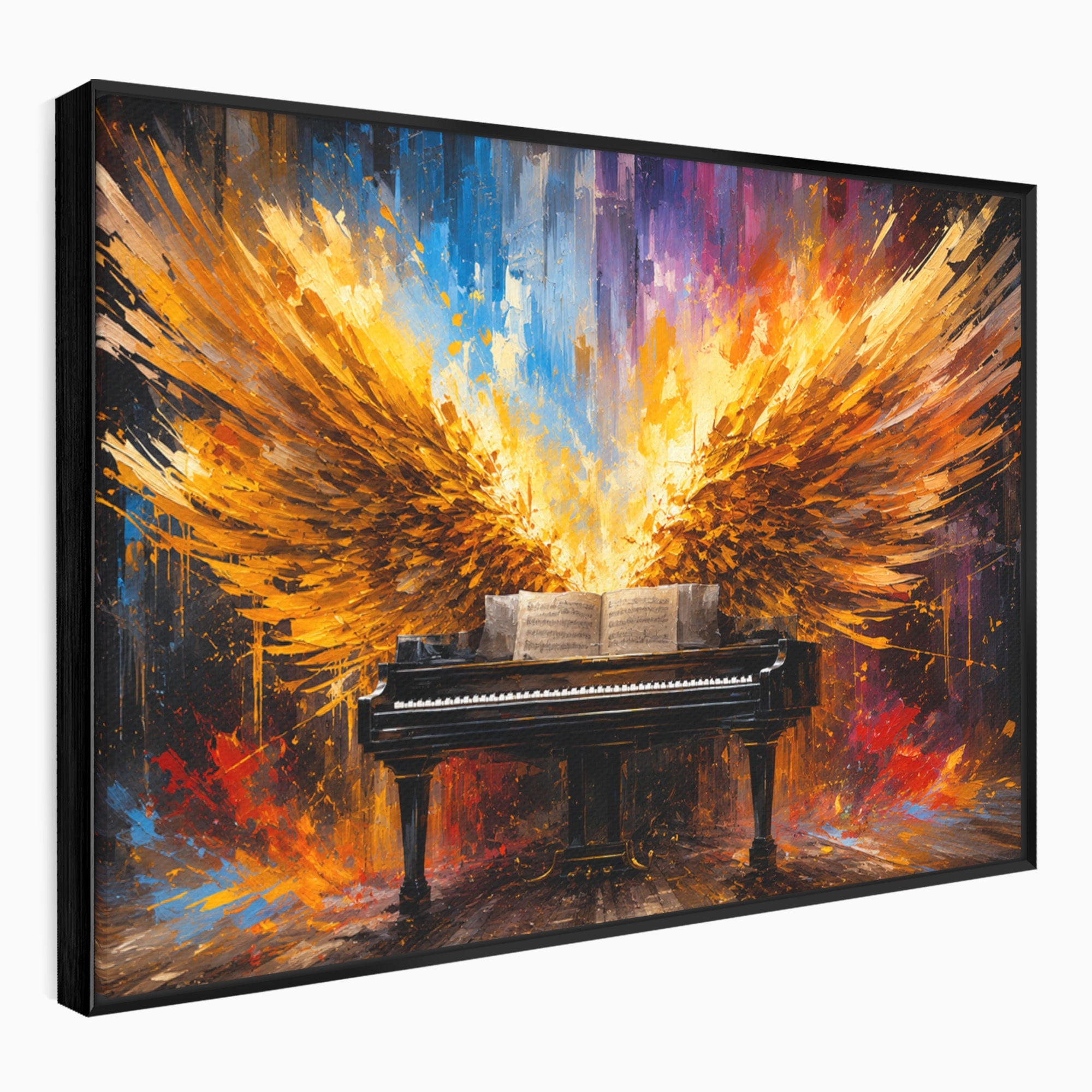 Tablou Canvas Premium LuxCanva® R1016, Pianul Aripi de Foc, Pian, Aripi, Foc, Arta Abstracta, Living, Culori Vibrante
