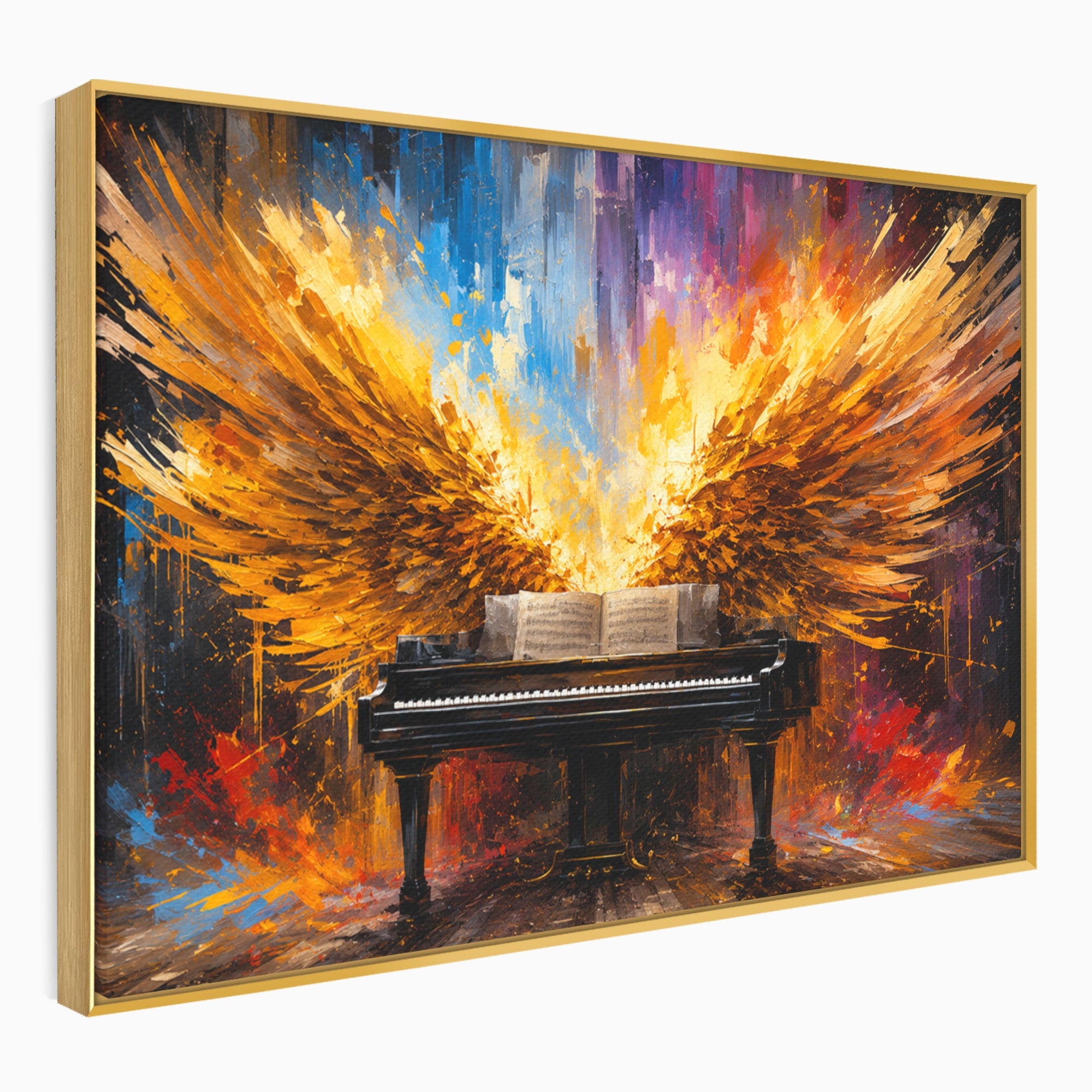 Tablou Canvas Premium LuxCanva® R1016, Pianul Aripi de Foc, Pian, Aripi, Foc, Arta Abstracta, Living, Culori Vibrante