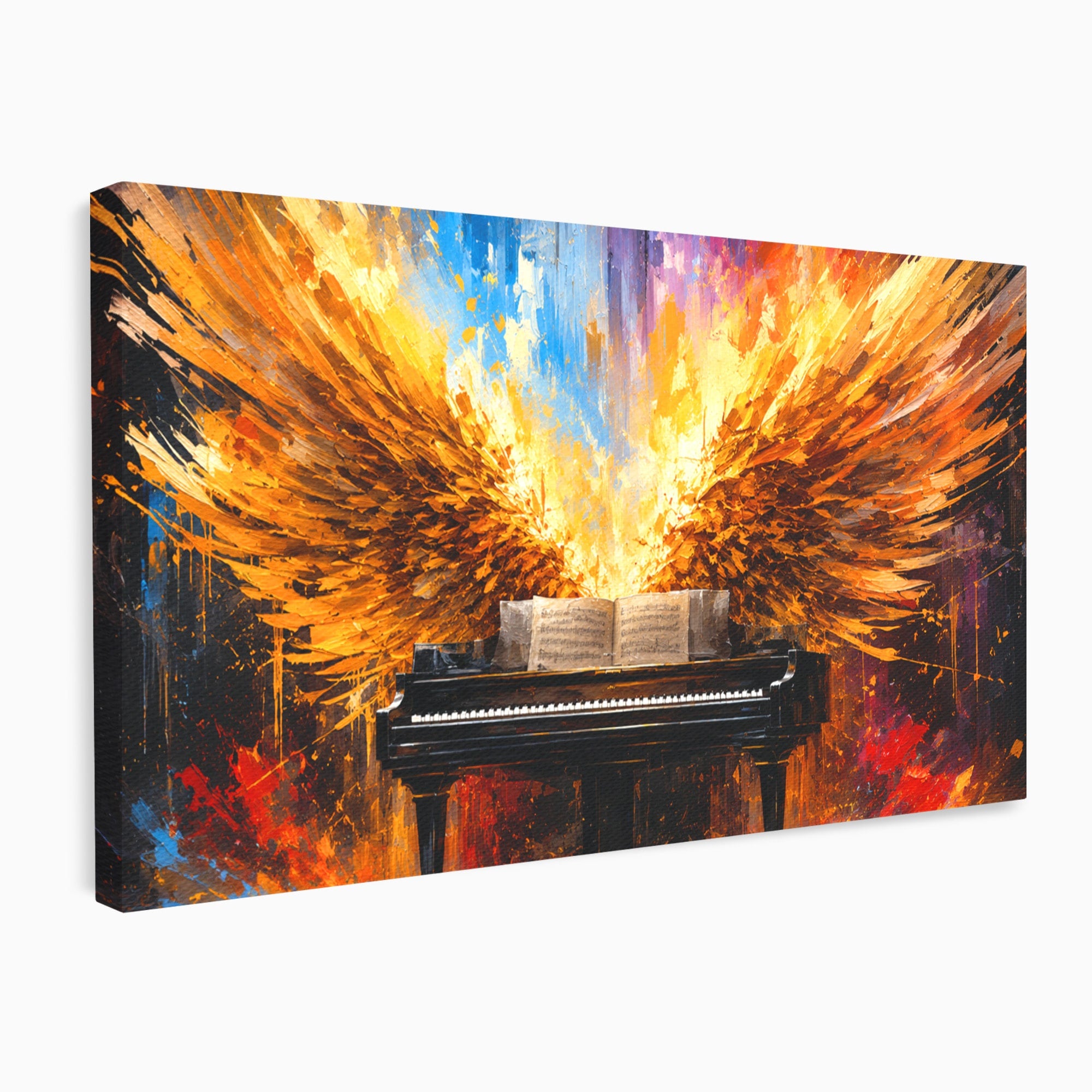 Tablou Canvas Premium LuxCanva® R1016, Pianul Aripi de Foc, Pian, Aripi, Foc, Arta Abstracta, Living, Culori Vibrante