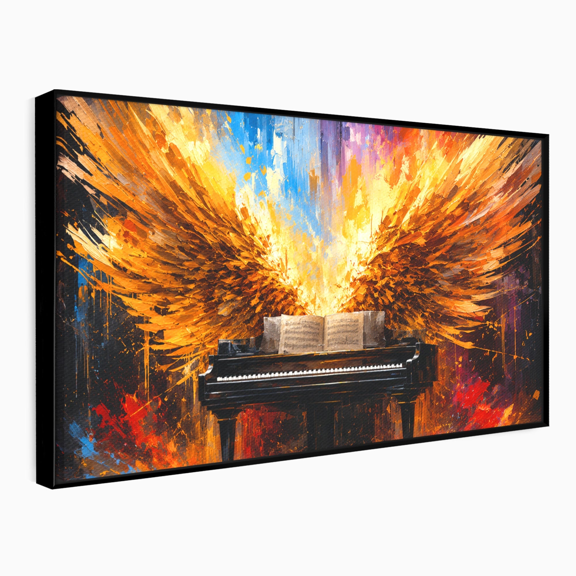 Tablou Canvas Premium LuxCanva® R1016, Pianul Aripi de Foc, Pian, Aripi, Foc, Arta Abstracta, Living, Culori Vibrante