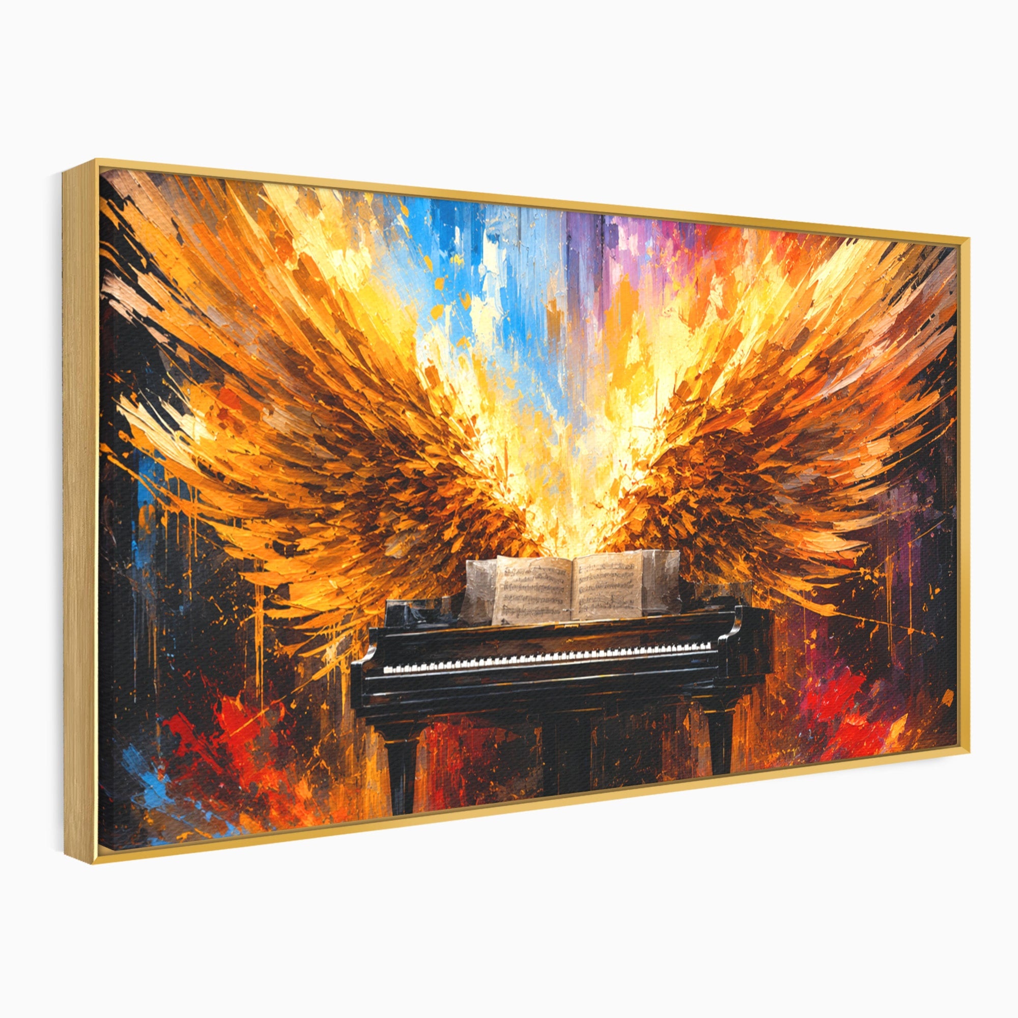 Tablou Canvas Premium LuxCanva® R1016, Pianul Aripi de Foc, Pian, Aripi, Foc, Arta Abstracta, Living, Culori Vibrante