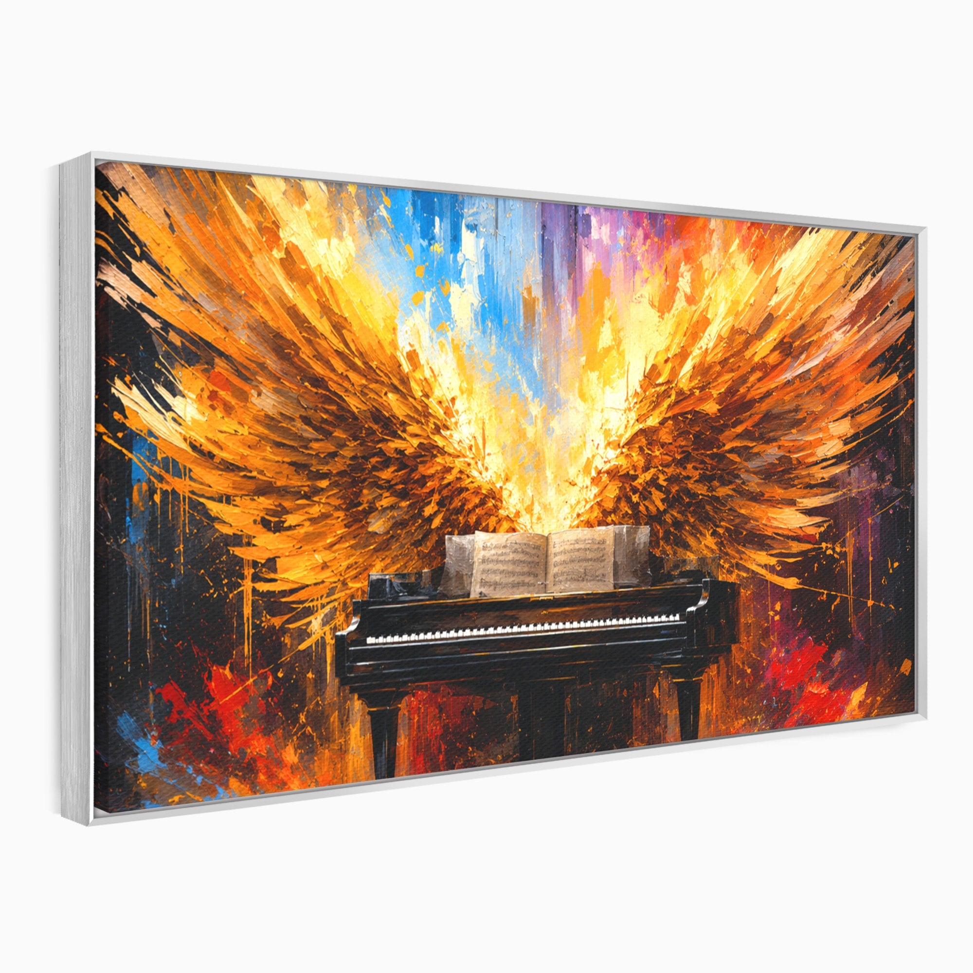 Tablou Canvas Premium LuxCanva® R1016, Pianul Aripi de Foc, Pian, Aripi, Foc, Arta Abstracta, Living, Culori Vibrante
