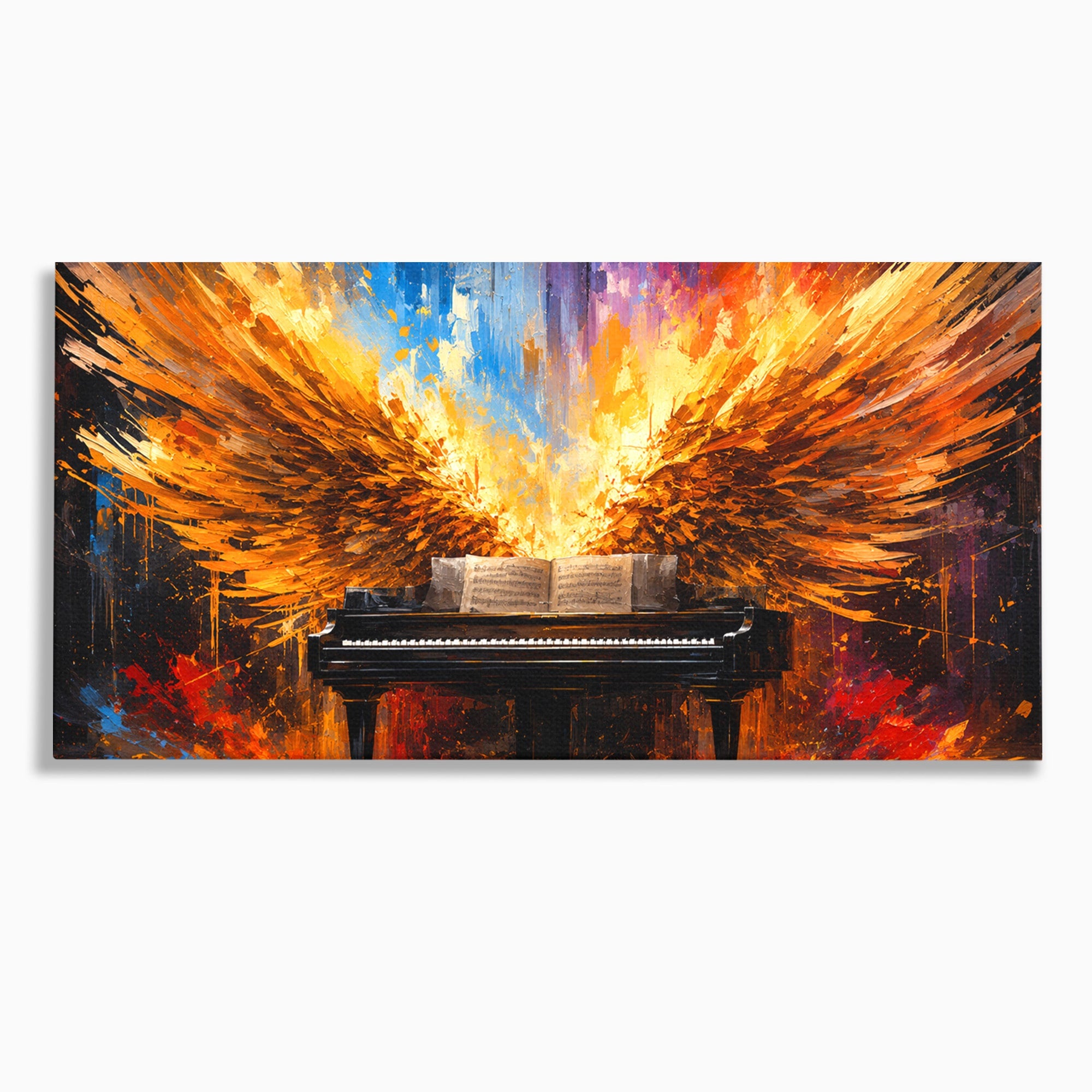 Tablou Canvas Premium LuxCanva® R1016, Pianul Aripi de Foc, Pian, Aripi, Foc, Arta Abstracta, Living, Culori Vibrante