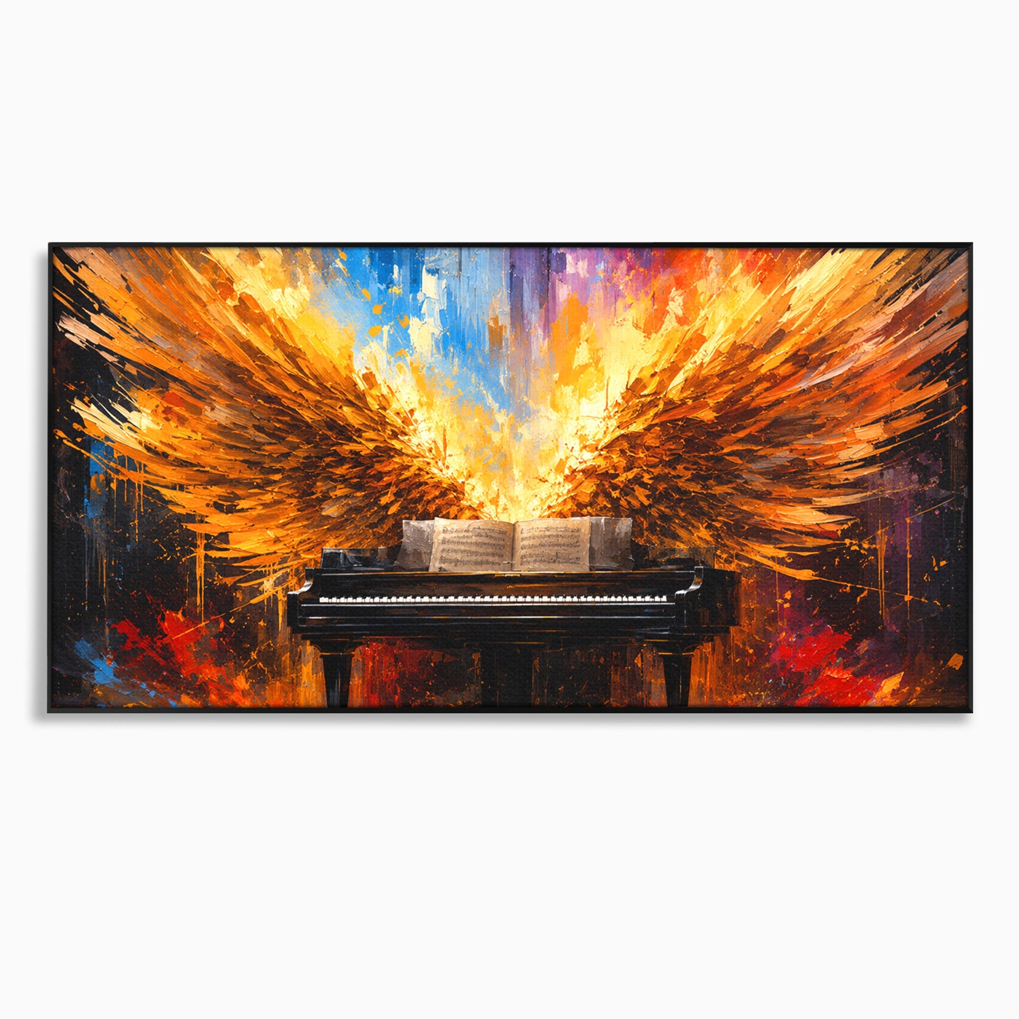 Tablou Canvas Premium LuxCanva® R1016, Pianul Aripi de Foc, Pian, Aripi, Foc, Arta Abstracta, Living, Culori Vibrante