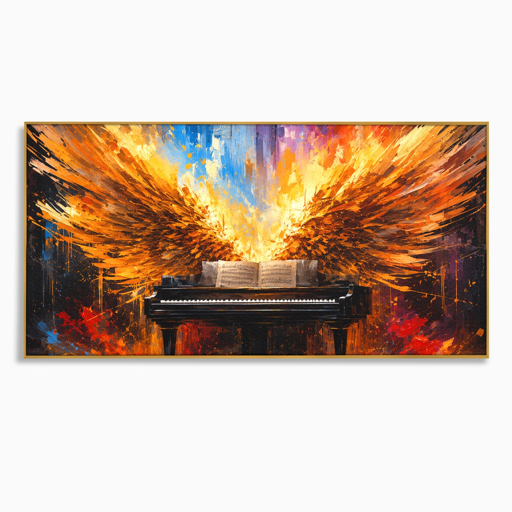 Tablou Canvas Premium LuxCanva® R1016, Pianul Aripi de Foc, Pian, Aripi, Foc, Arta Abstracta, Living, Culori Vibrante