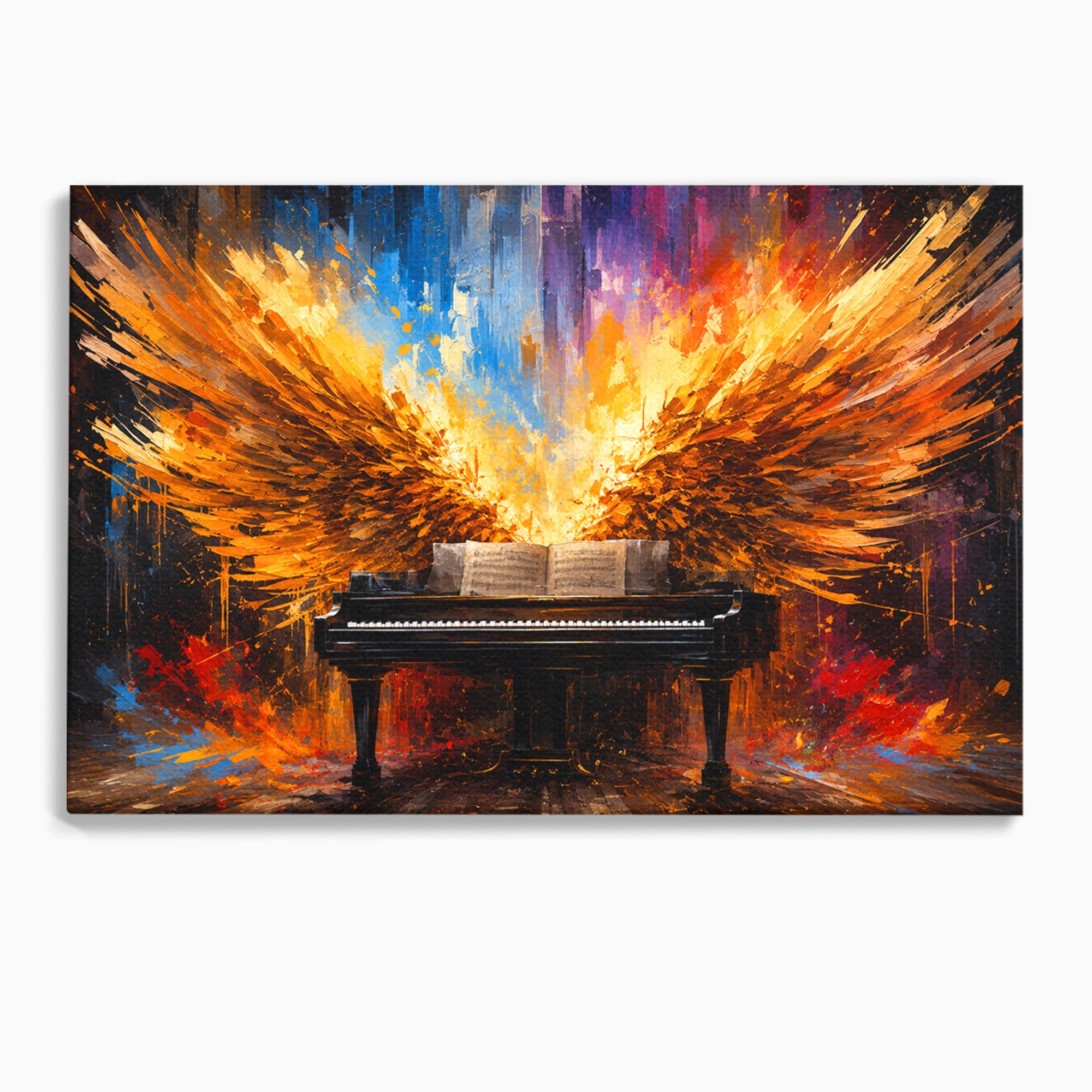Tablou Canvas Premium LuxCanva® R1016, Pianul Aripi de Foc, Pian, Aripi, Foc, Arta Abstracta, Living, Culori Vibrante