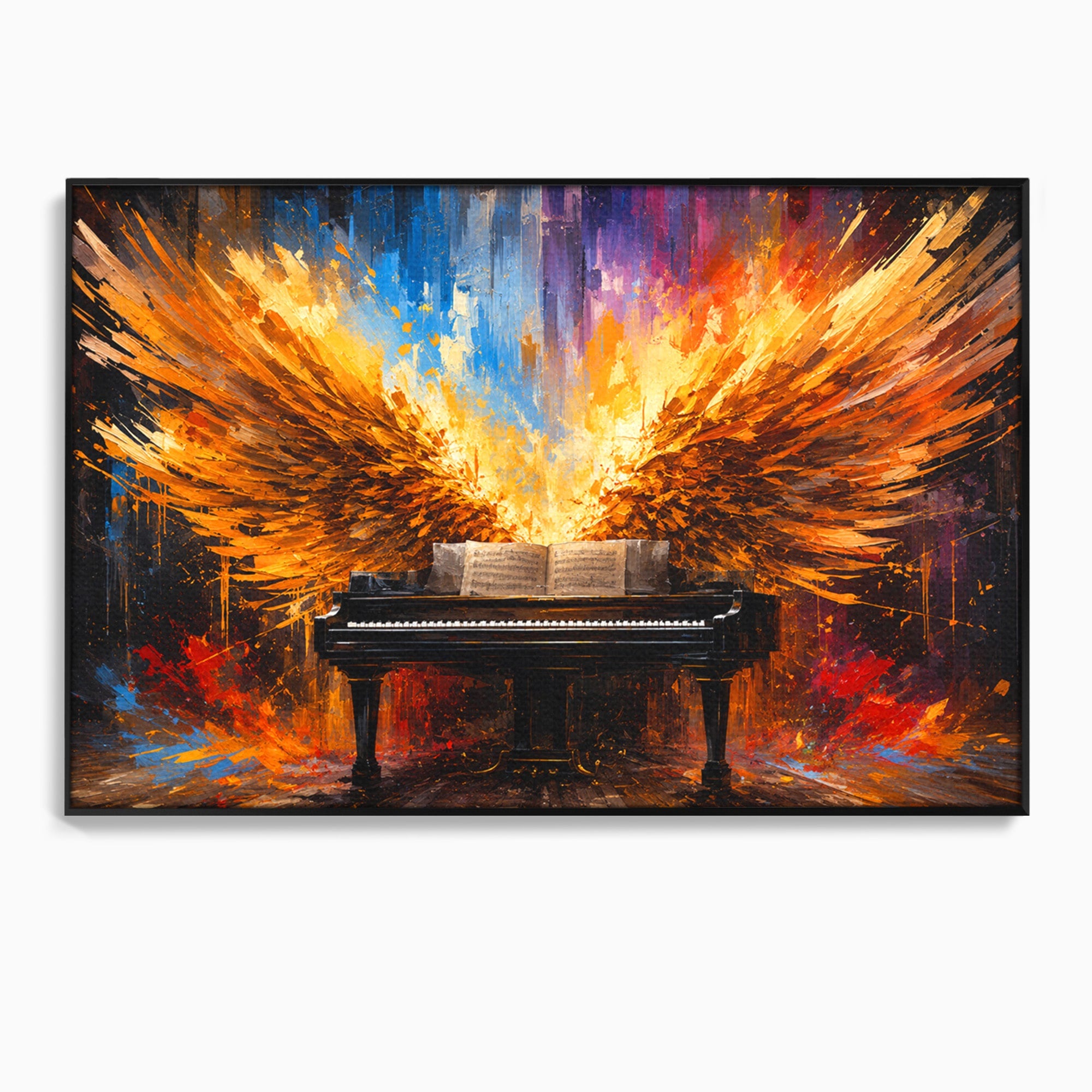 Tablou Canvas Premium LuxCanva® R1016, Pianul Aripi de Foc, Pian, Aripi, Foc, Arta Abstracta, Living, Culori Vibrante