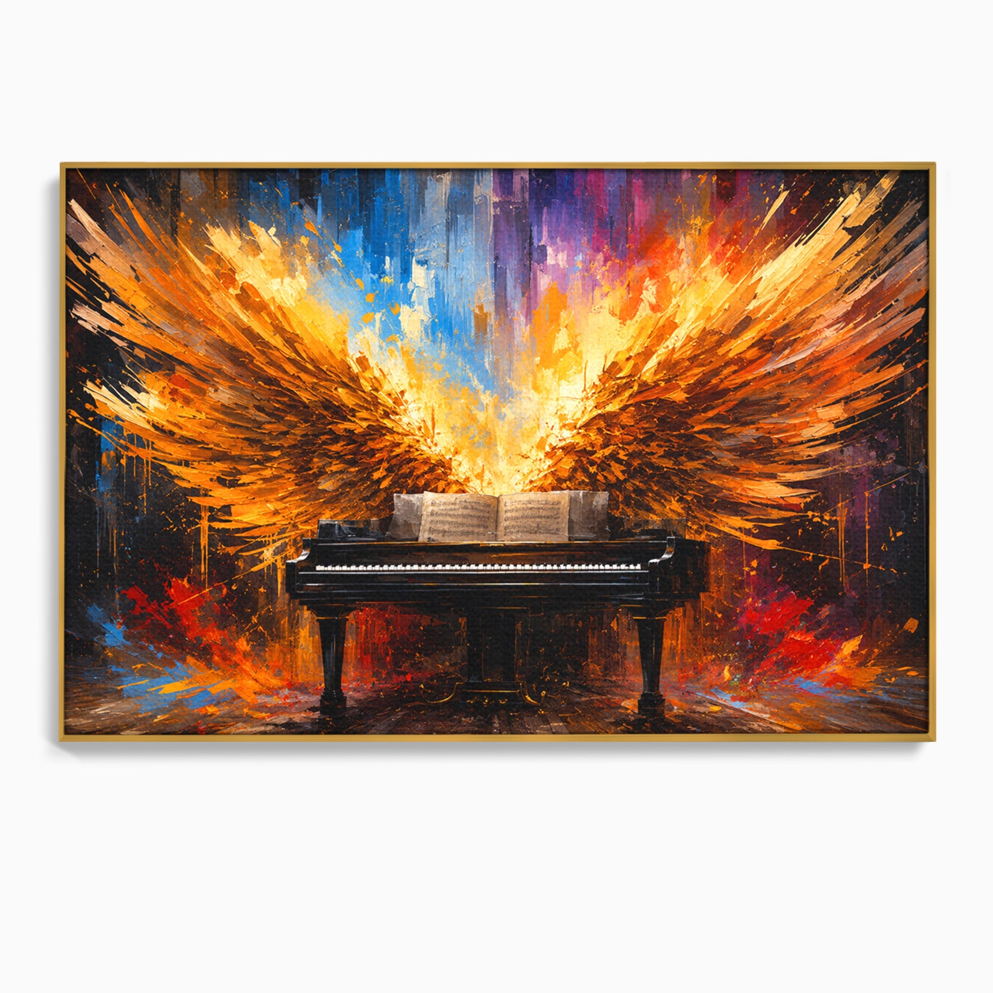 Tablou Canvas Premium LuxCanva® R1016, Pianul Aripi de Foc, Pian, Aripi, Foc, Arta Abstracta, Living, Culori Vibrante