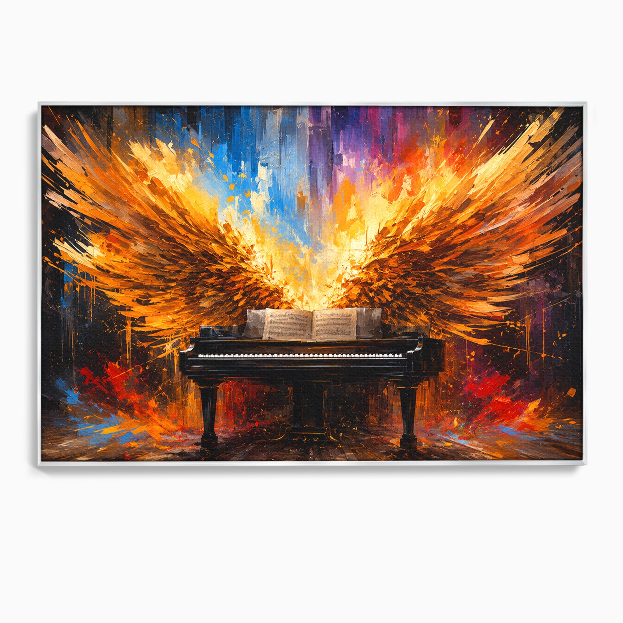 Tablou Canvas Premium LuxCanva® R1016, Pianul Aripi de Foc, Pian, Aripi, Foc, Arta Abstracta, Living, Culori Vibrante