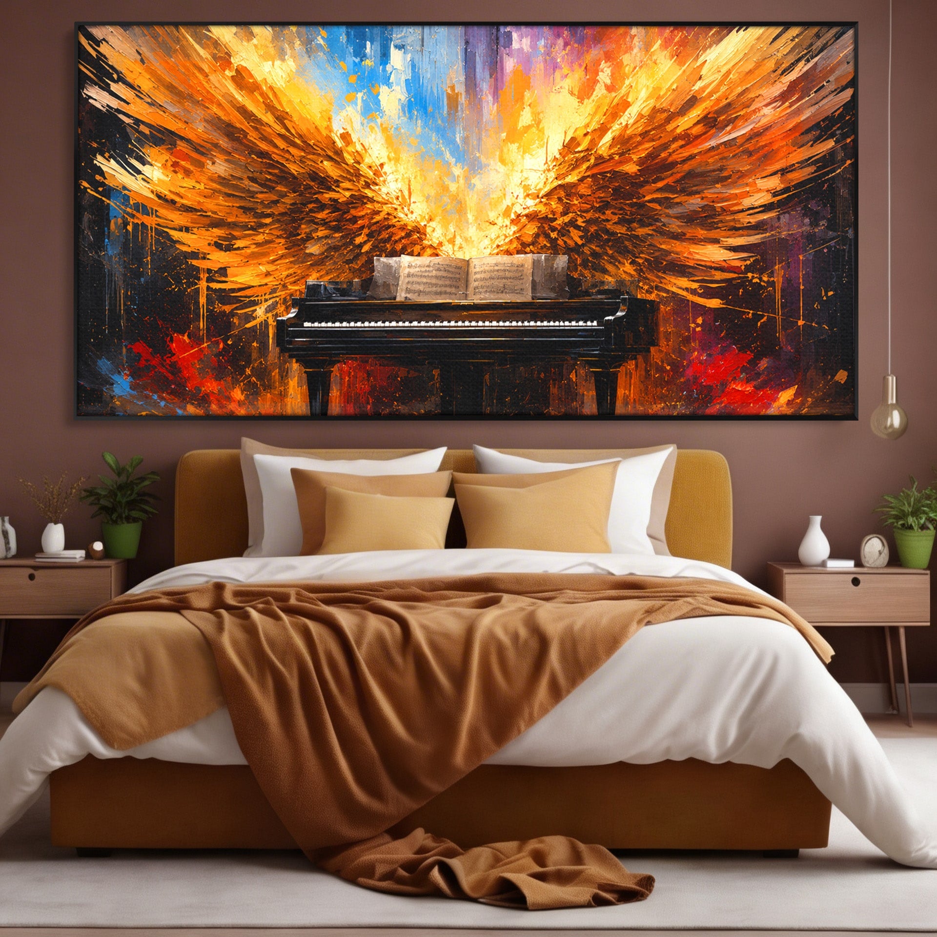 Tablou Canvas Premium LuxCanva® R1016, Pianul Aripi de Foc, Pian, Aripi, Foc, Arta Abstracta, Living, Culori Vibrante