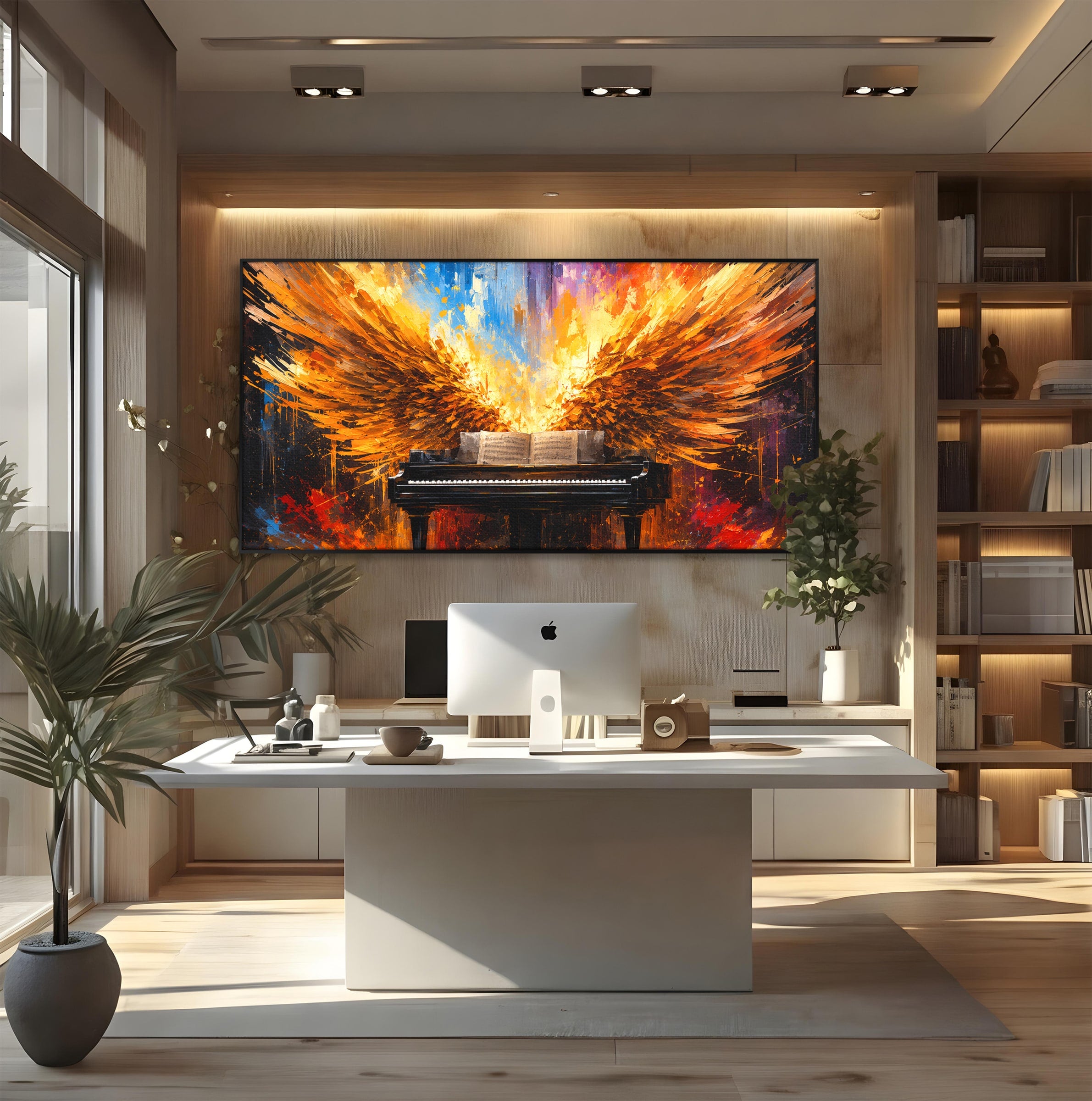 Tablou Canvas Premium LuxCanva® R1016, Pianul Aripi de Foc, Pian, Aripi, Foc, Arta Abstracta, Living, Culori Vibrante
