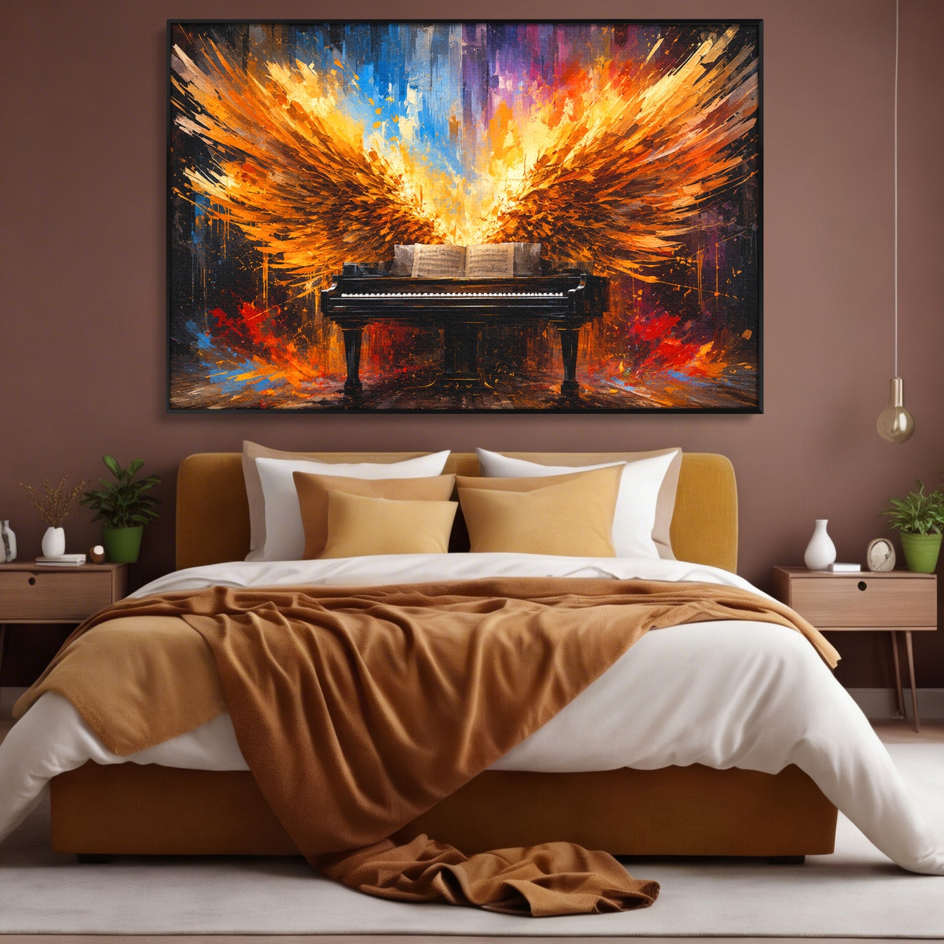 Tablou Canvas Premium LuxCanva® R1016, Pianul Aripi de Foc, Pian, Aripi, Foc, Arta Abstracta, Living, Culori Vibrante