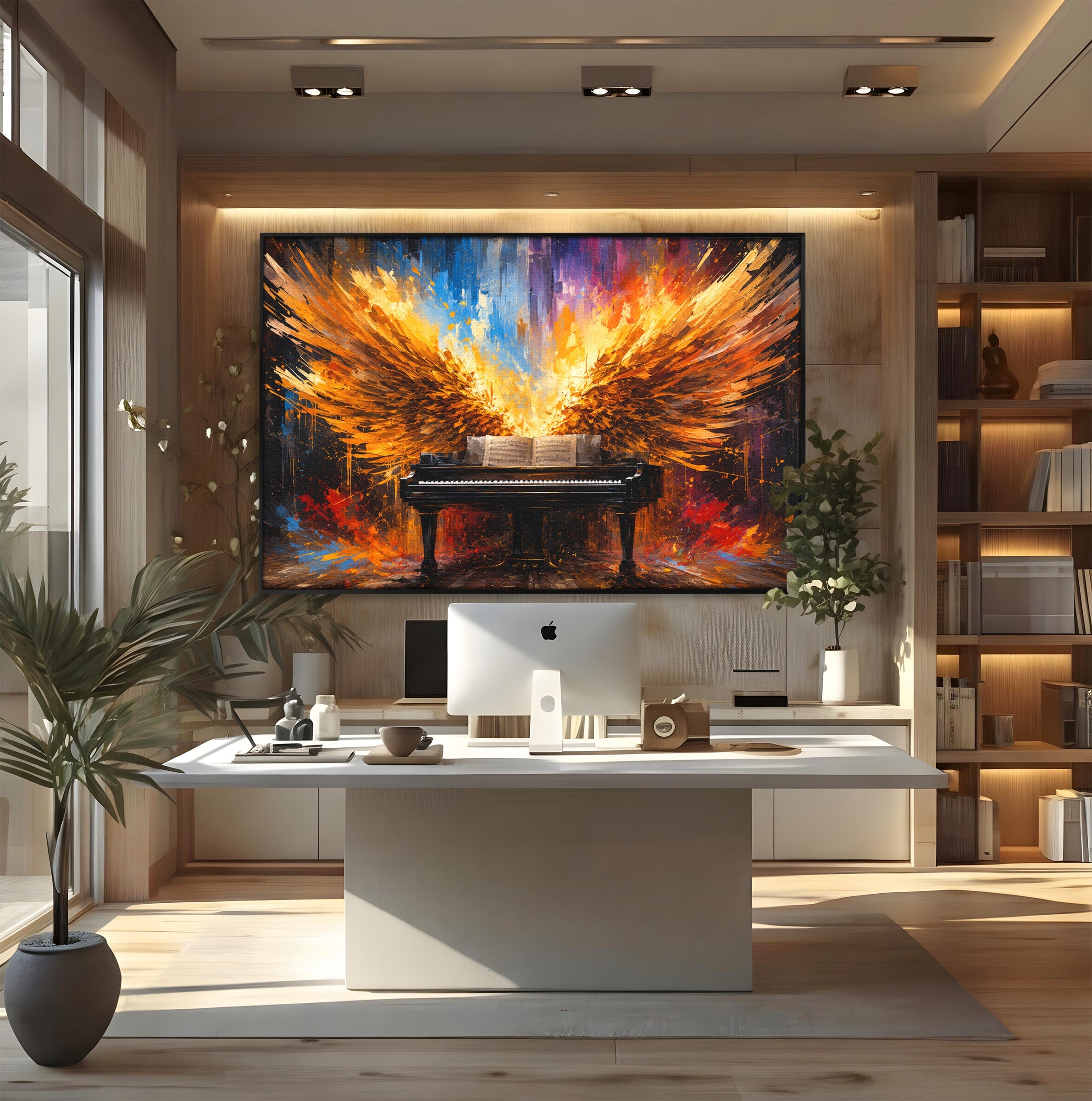 Tablou Canvas Premium LuxCanva® R1016, Pianul Aripi de Foc, Pian, Aripi, Foc, Arta Abstracta, Living, Culori Vibrante
