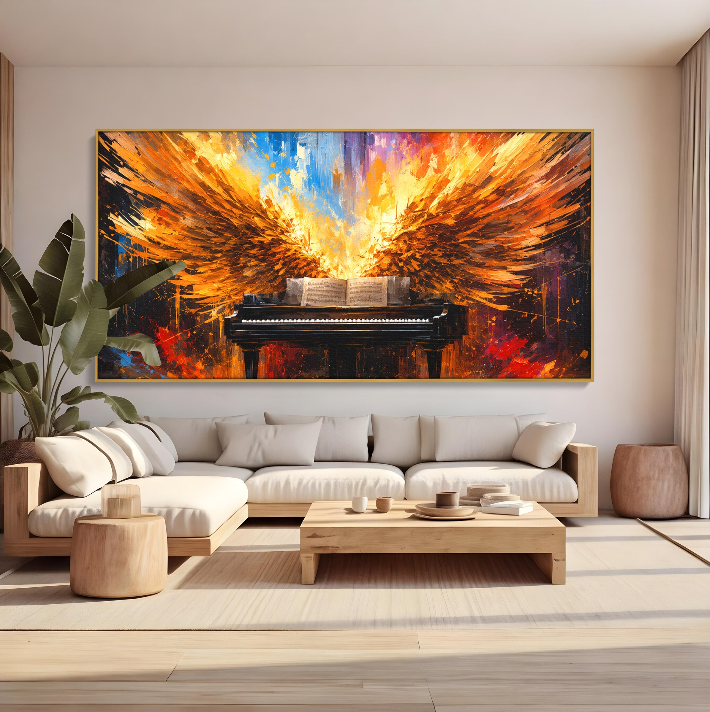 Tablou Canvas Premium LuxCanva® R1016, Pianul Aripi de Foc, Pian, Aripi, Foc, Arta Abstracta, Living, Culori Vibrante