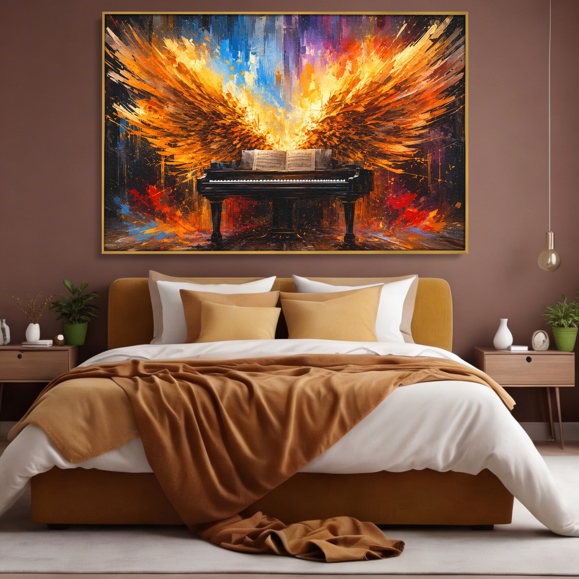 Tablou Canvas Premium LuxCanva® R1016, Pianul Aripi de Foc, Pian, Aripi, Foc, Arta Abstracta, Living, Culori Vibrante