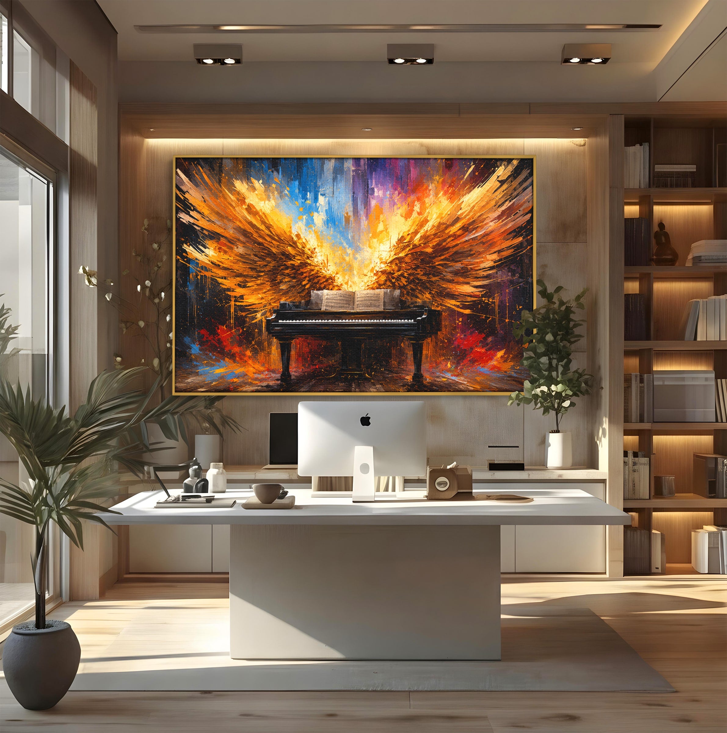 Tablou Canvas Premium LuxCanva® R1016, Pianul Aripi de Foc, Pian, Aripi, Foc, Arta Abstracta, Living, Culori Vibrante
