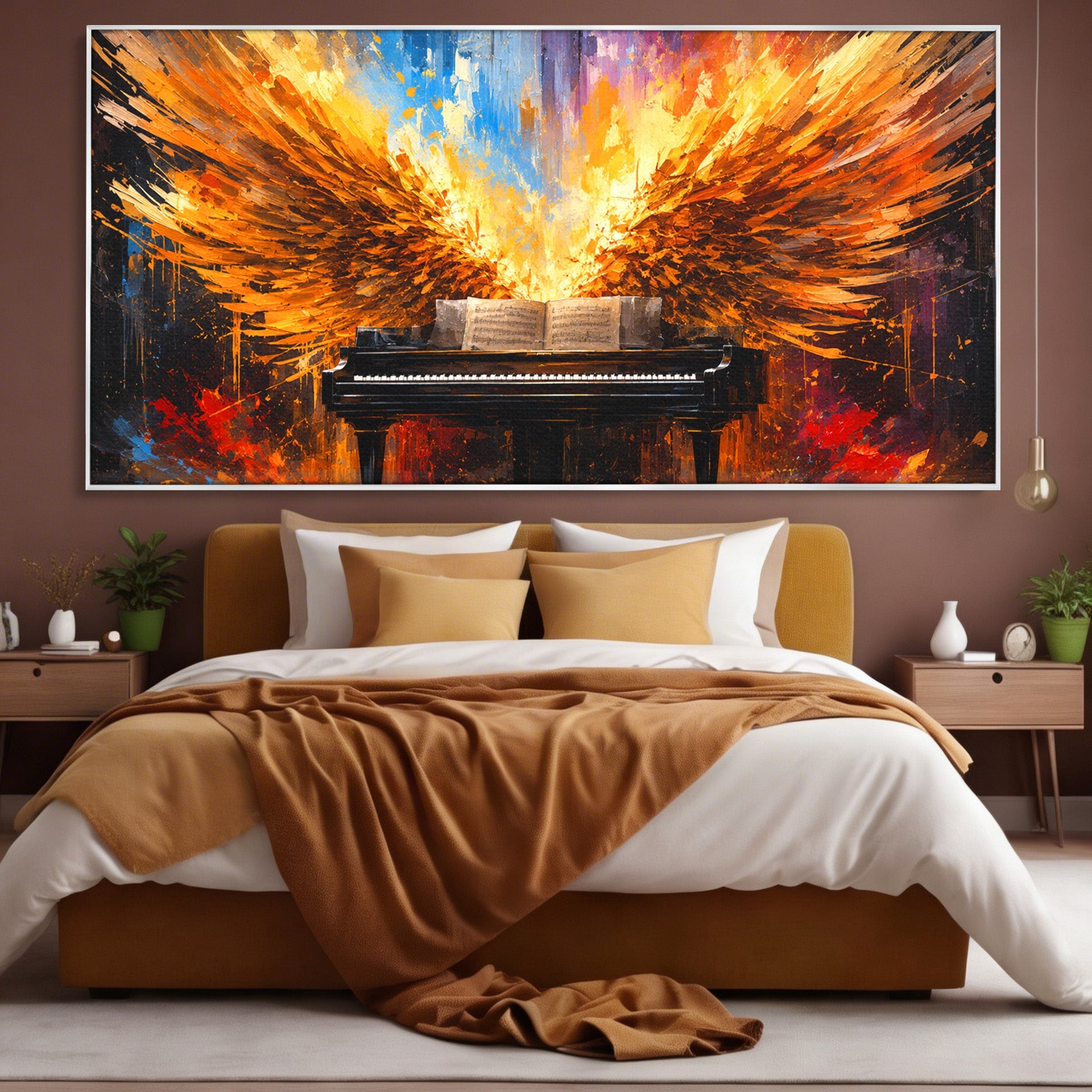 Tablou Canvas Premium LuxCanva® R1016, Pianul Aripi de Foc, Pian, Aripi, Foc, Arta Abstracta, Living, Culori Vibrante